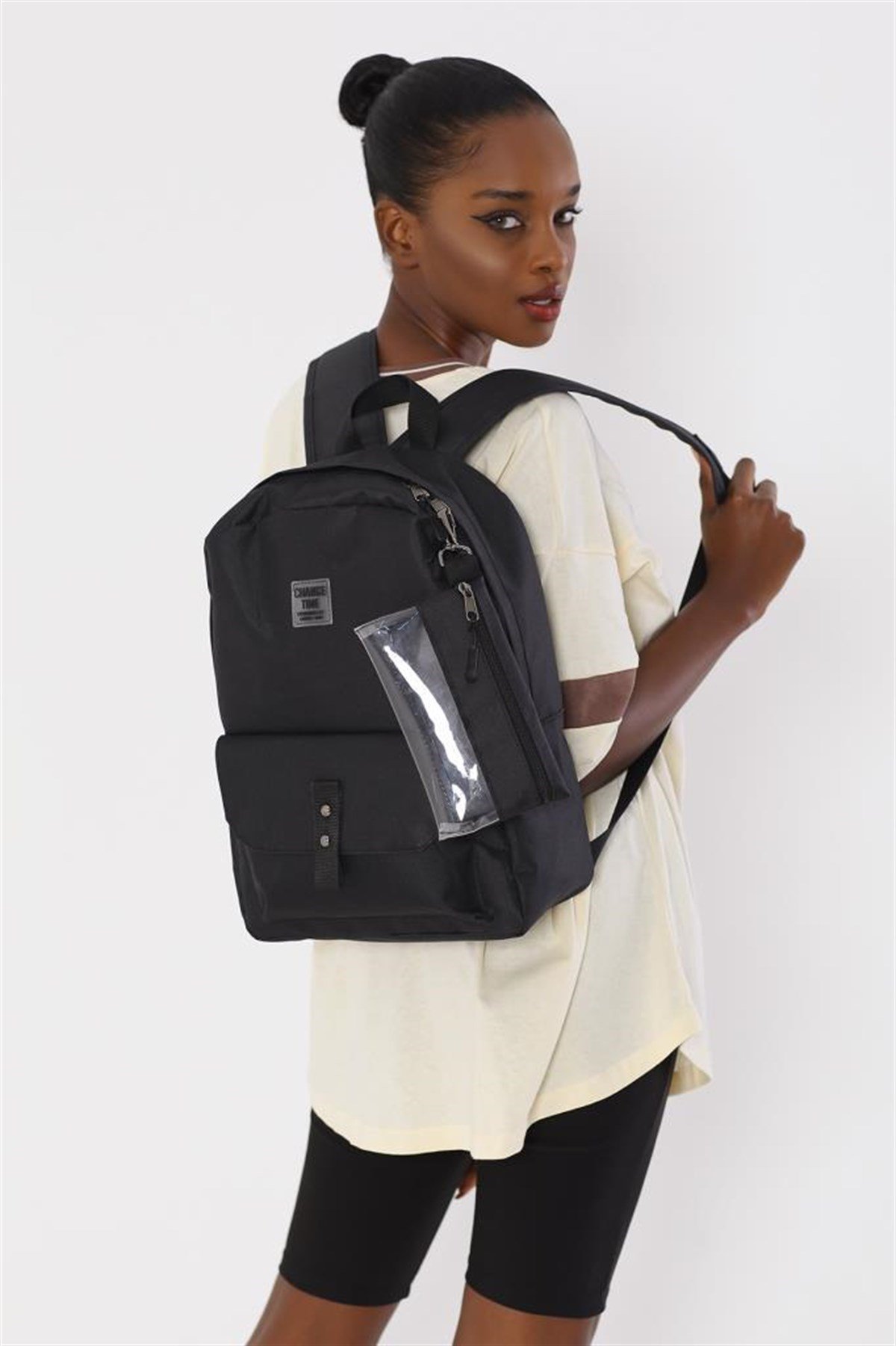 Kalemlikli Unisex Sırt Çantası SİYAH