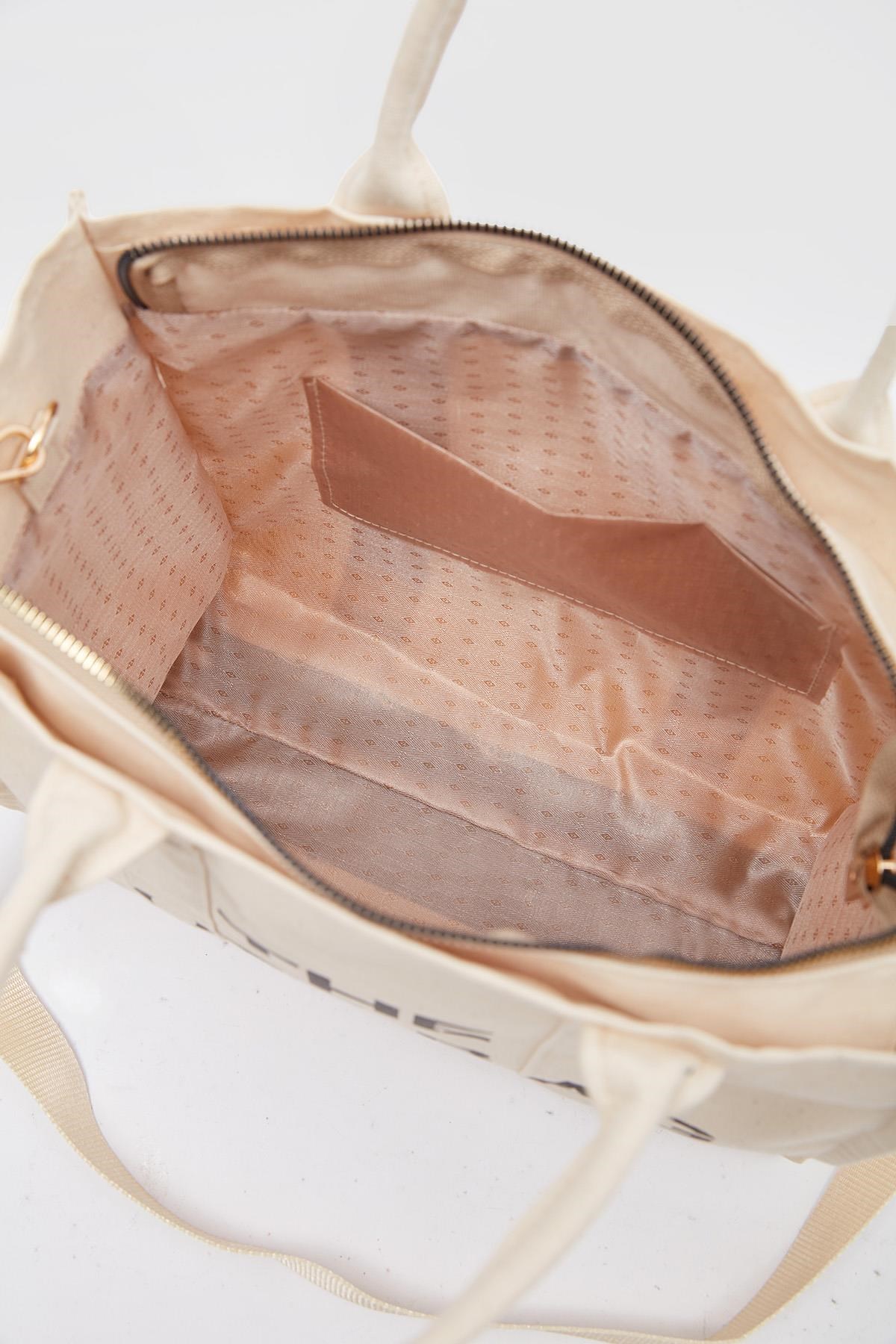 Kanvas Kumaş Kadın Çanta KREM