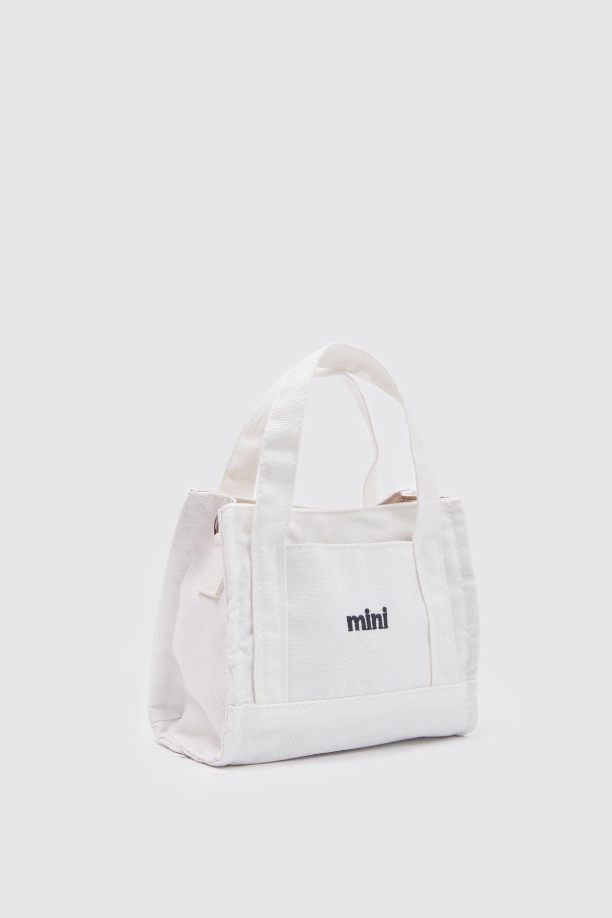 Kanvas Kumaş Kadın Çapraz Çanta Mini BEYAZ