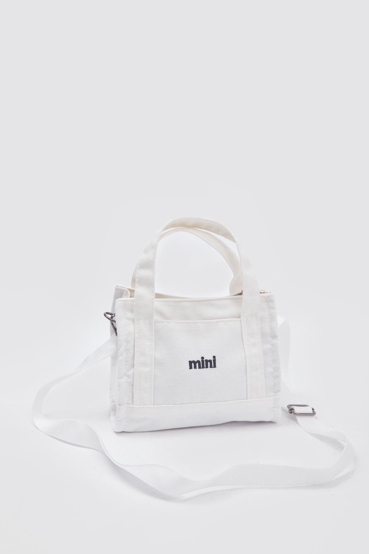 Kanvas Kumaş Kadın Çapraz Çanta Mini BEYAZ