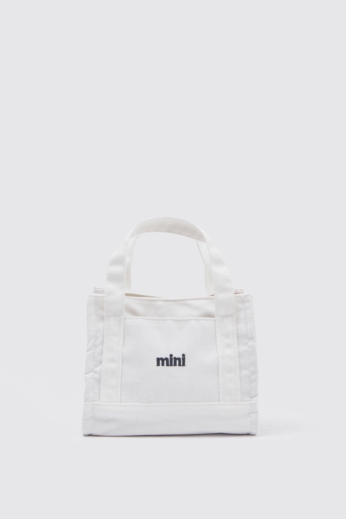 Kanvas Kumaş Kadın Çapraz Çanta Mini BEYAZ