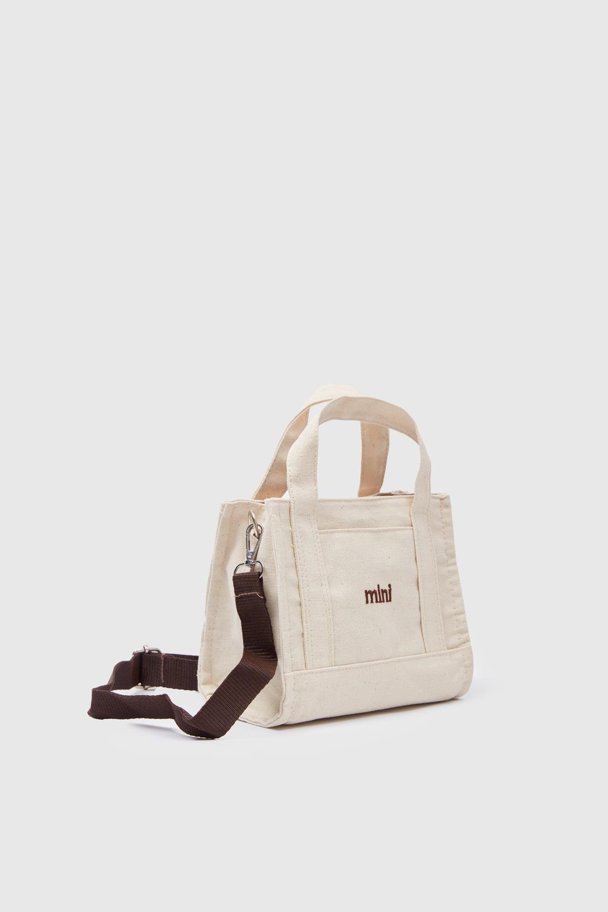 Kanvas Kumaş Kadın Çapraz Çanta Mini BEJ