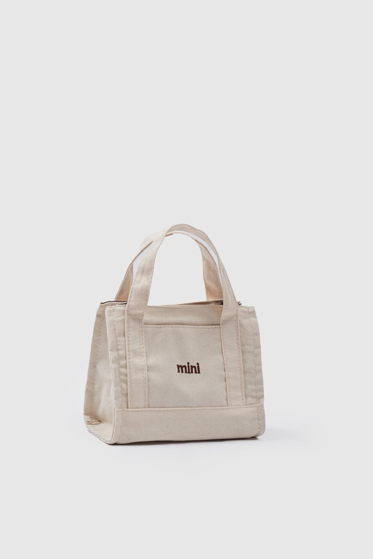 Kanvas Kumaş Kadın Çapraz Çanta Mini BEJ