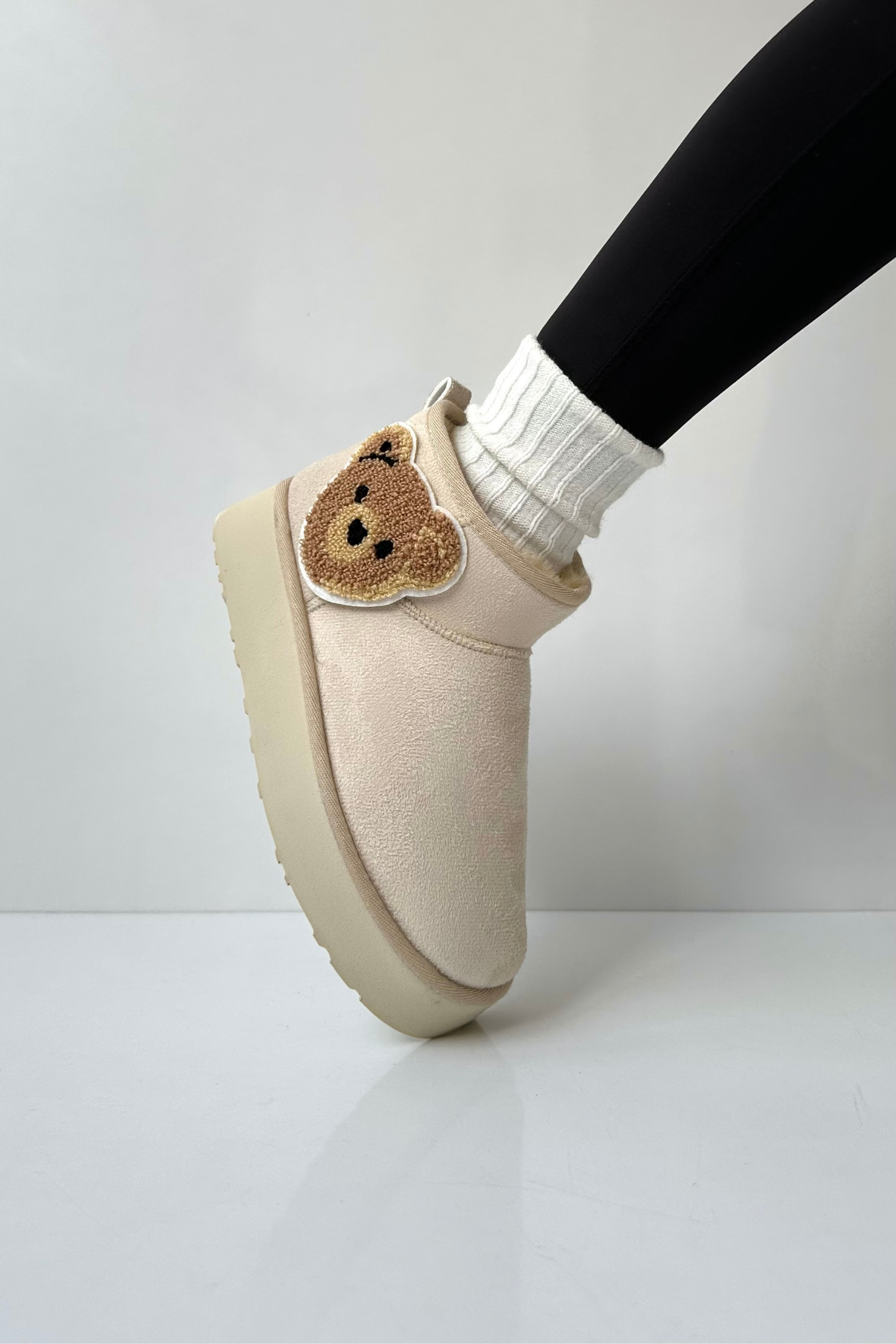 Mini İçi Kürklü Kalın Tabanlı BEJ BEAR