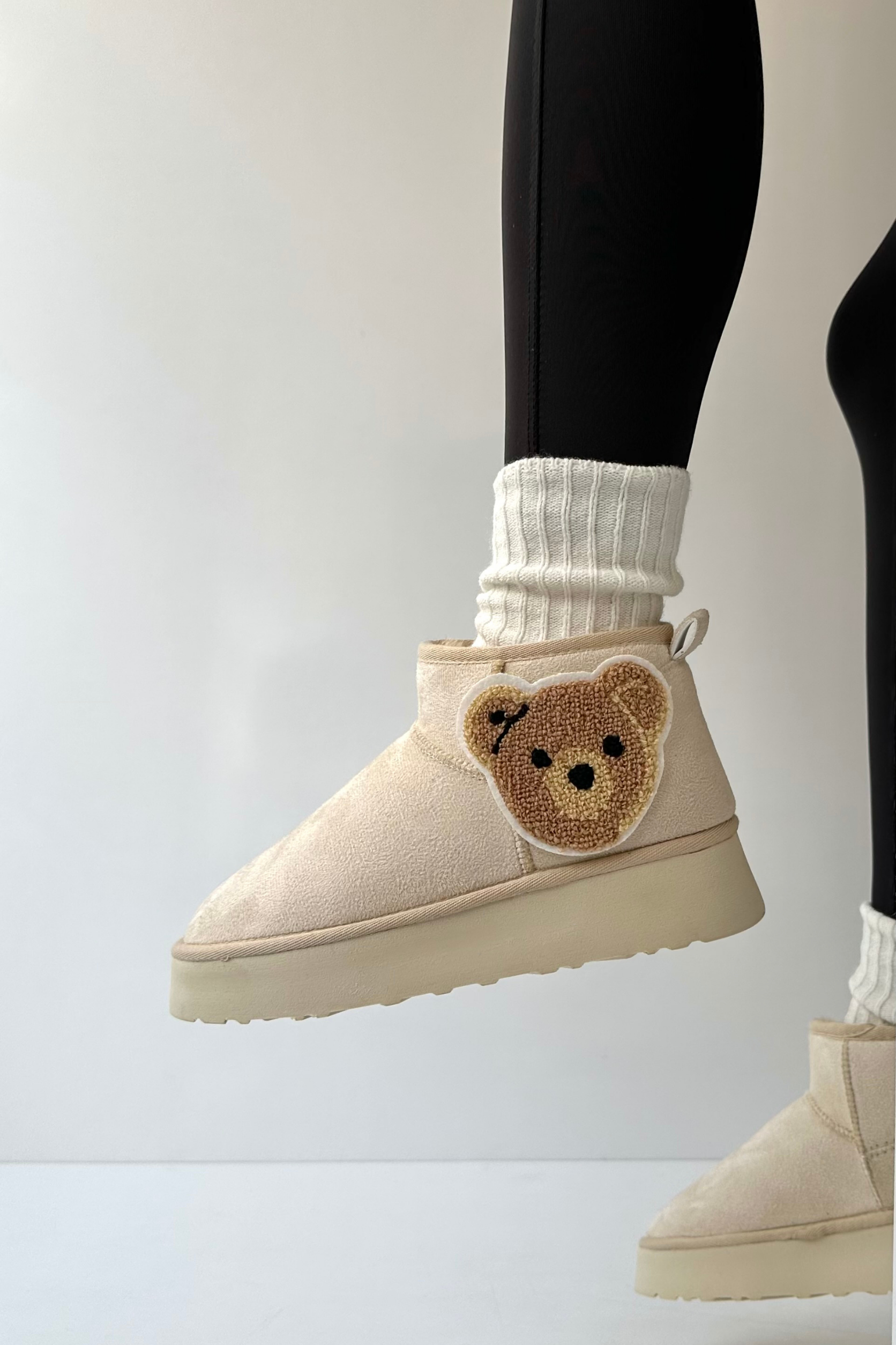 Mini İçi Kürklü Kalın Tabanlı BEJ BEAR