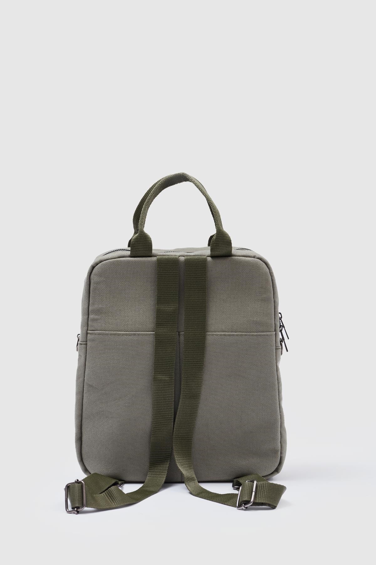 Unisex Keten Sırt Ve Kol Çantası Haki