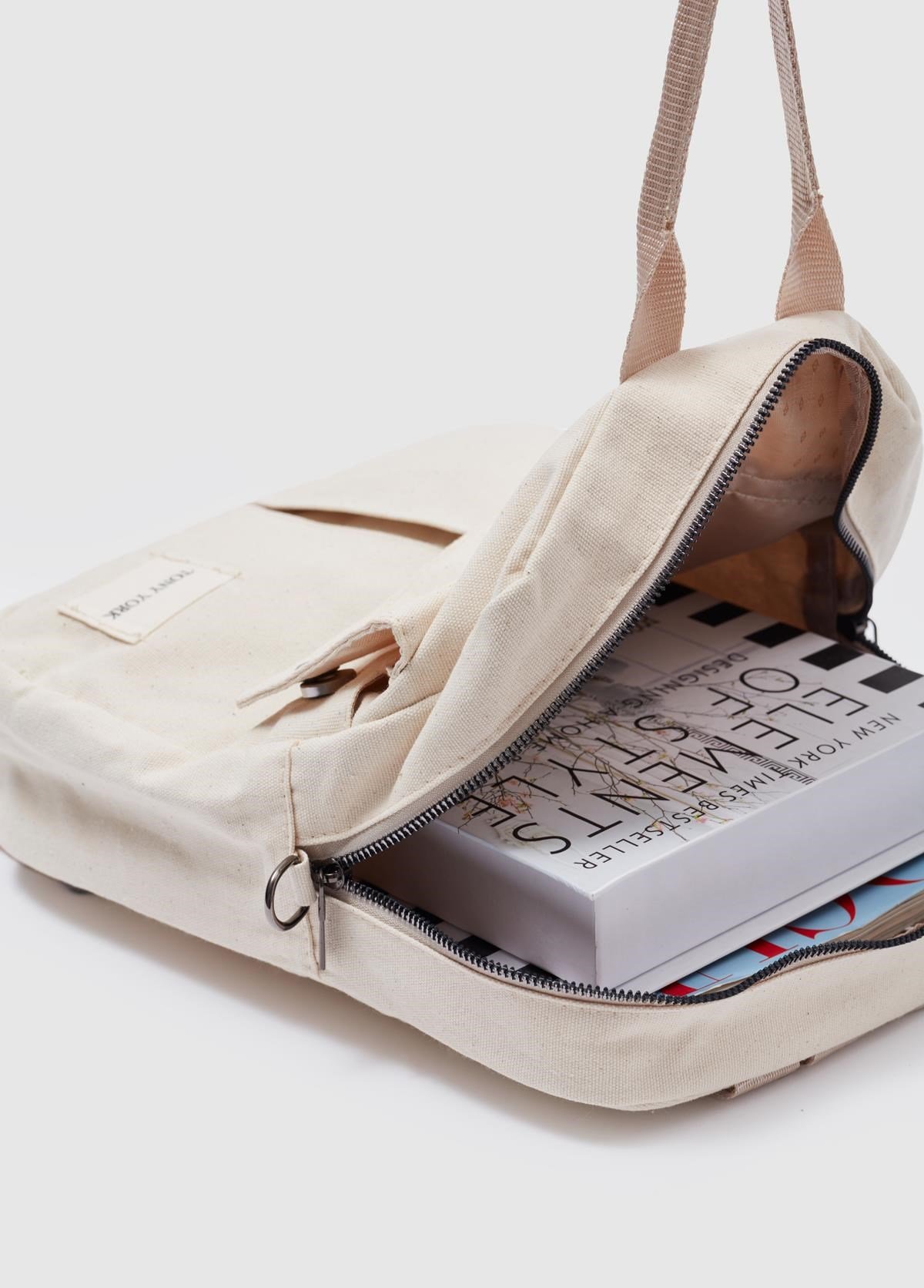 Unisex Keten Sırt Ve Kol Çantası KREM