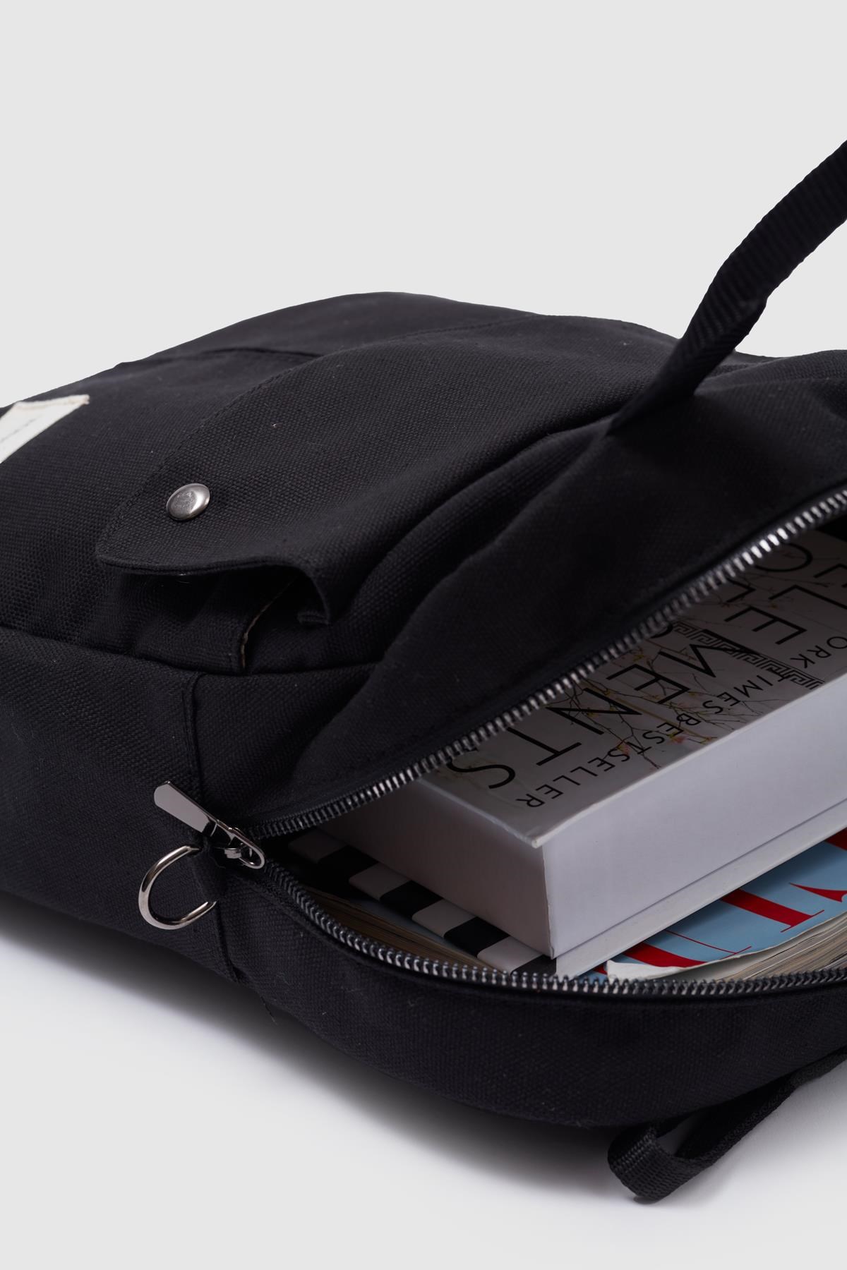 Unisex Keten Sırt Ve Kol Çantası SİYAH