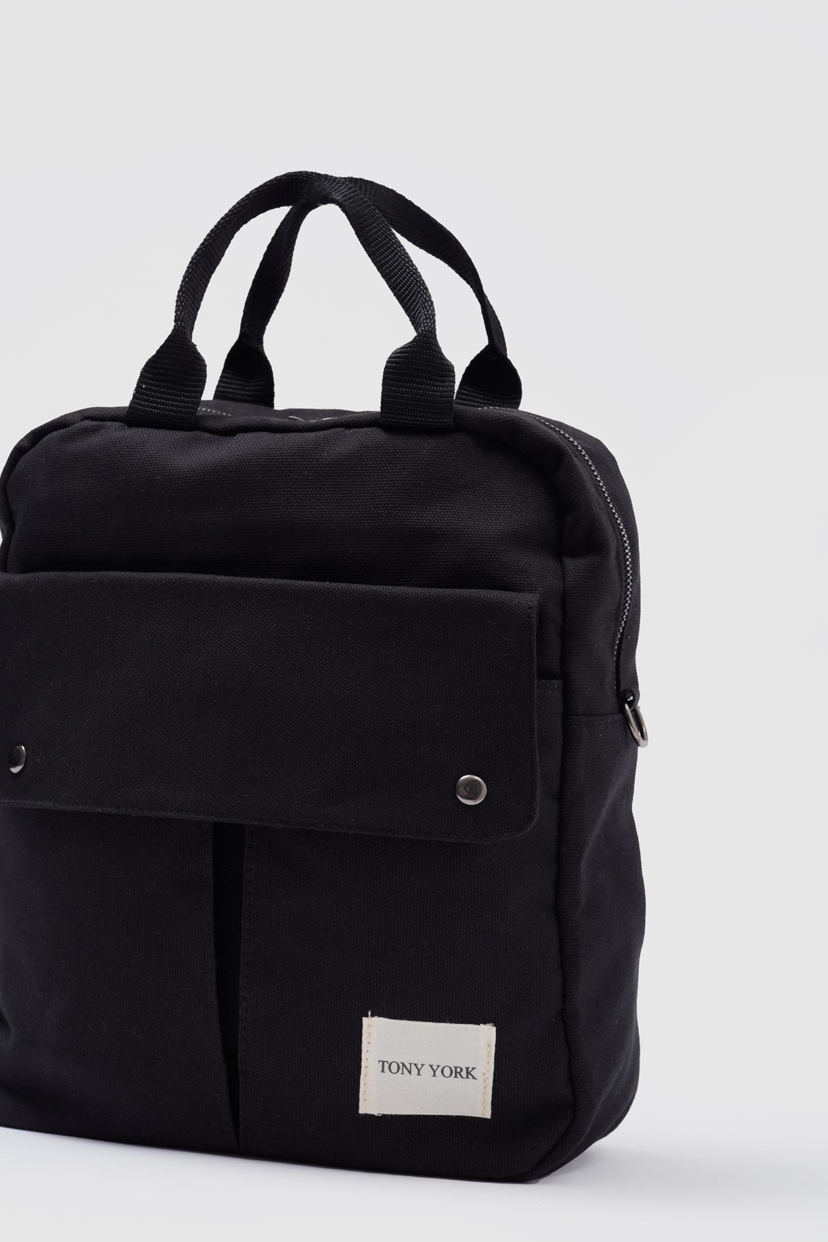 Unisex Keten Sırt Ve Kol Çantası SİYAH