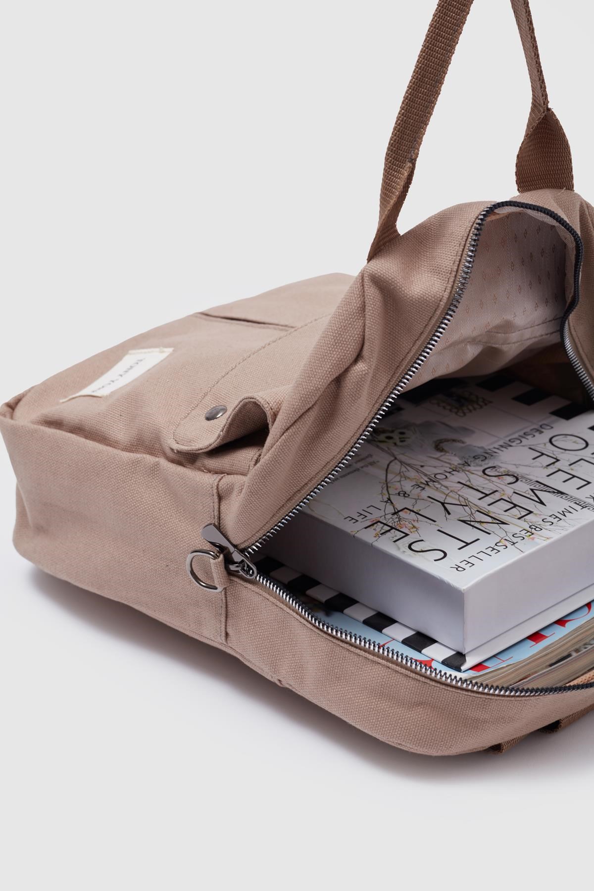 Unisex Keten Sırt Ve Kol Çantası VİZON