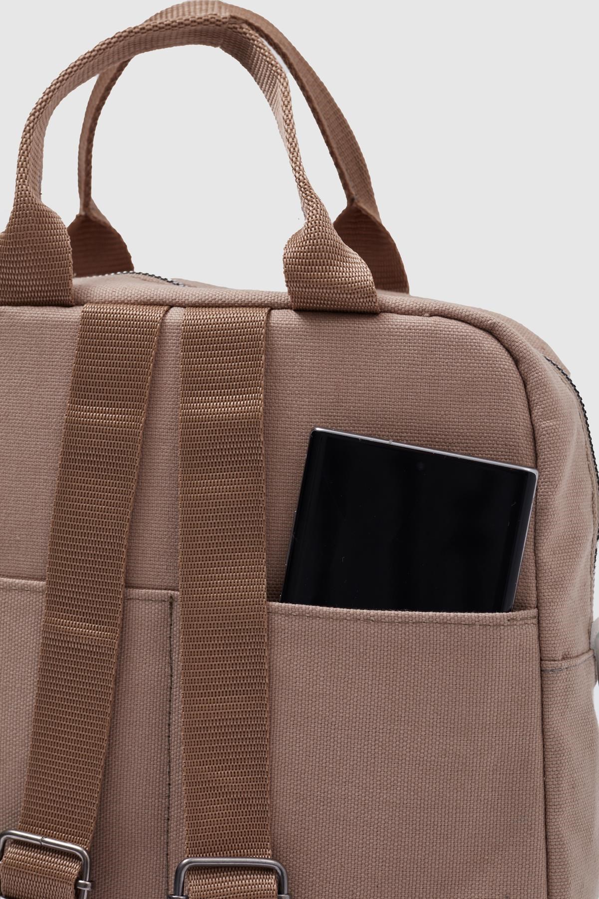 Unisex Keten Sırt Ve Kol Çantası VİZON