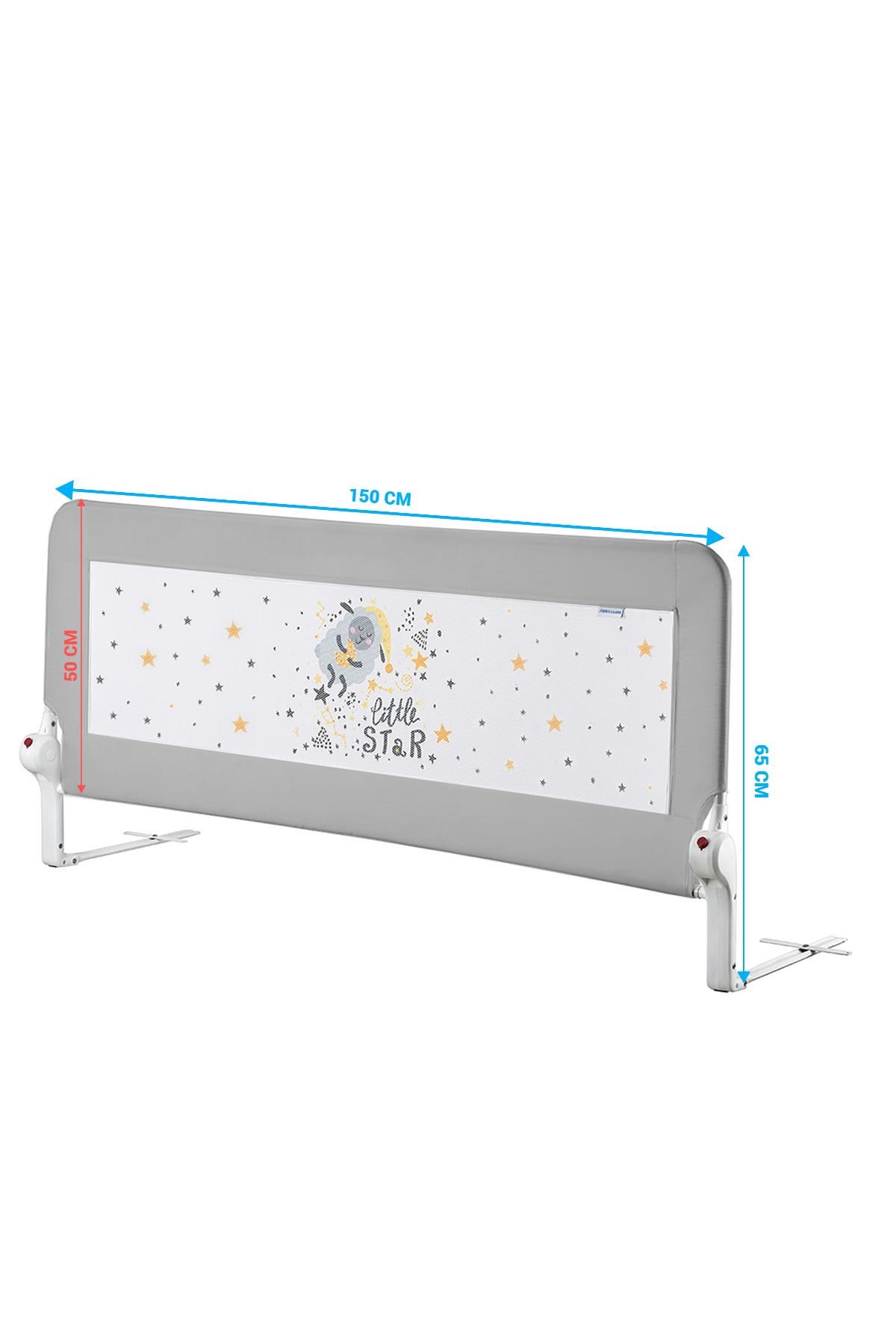 Wellgro 150*65 cm Gri Desenli Yatak Bariyeri, Yatak Korkuluğu