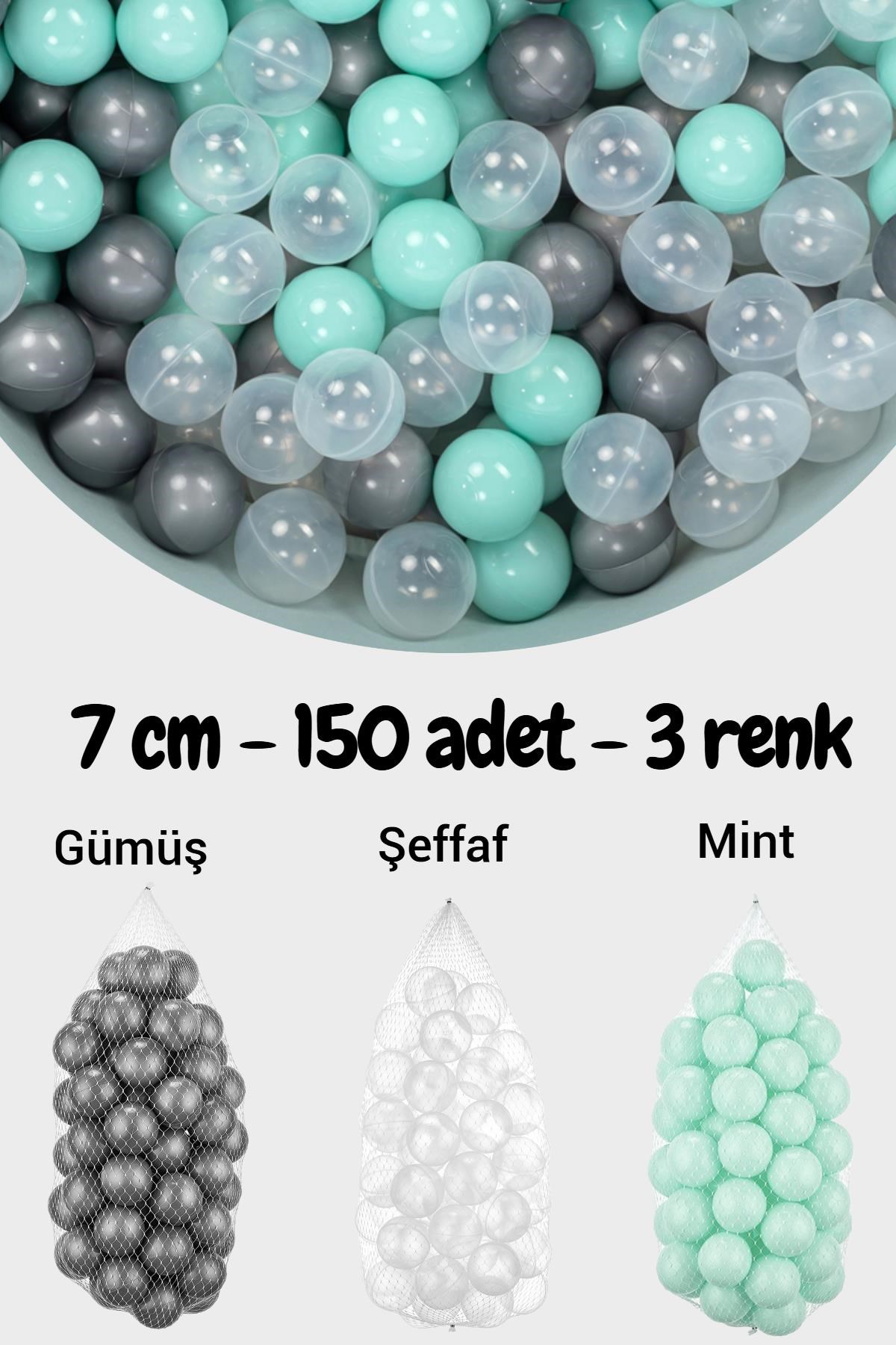 Wellgro 7 Cm Top Havuzu Topu 150 Adet Mint, Beyaz, Gümüş