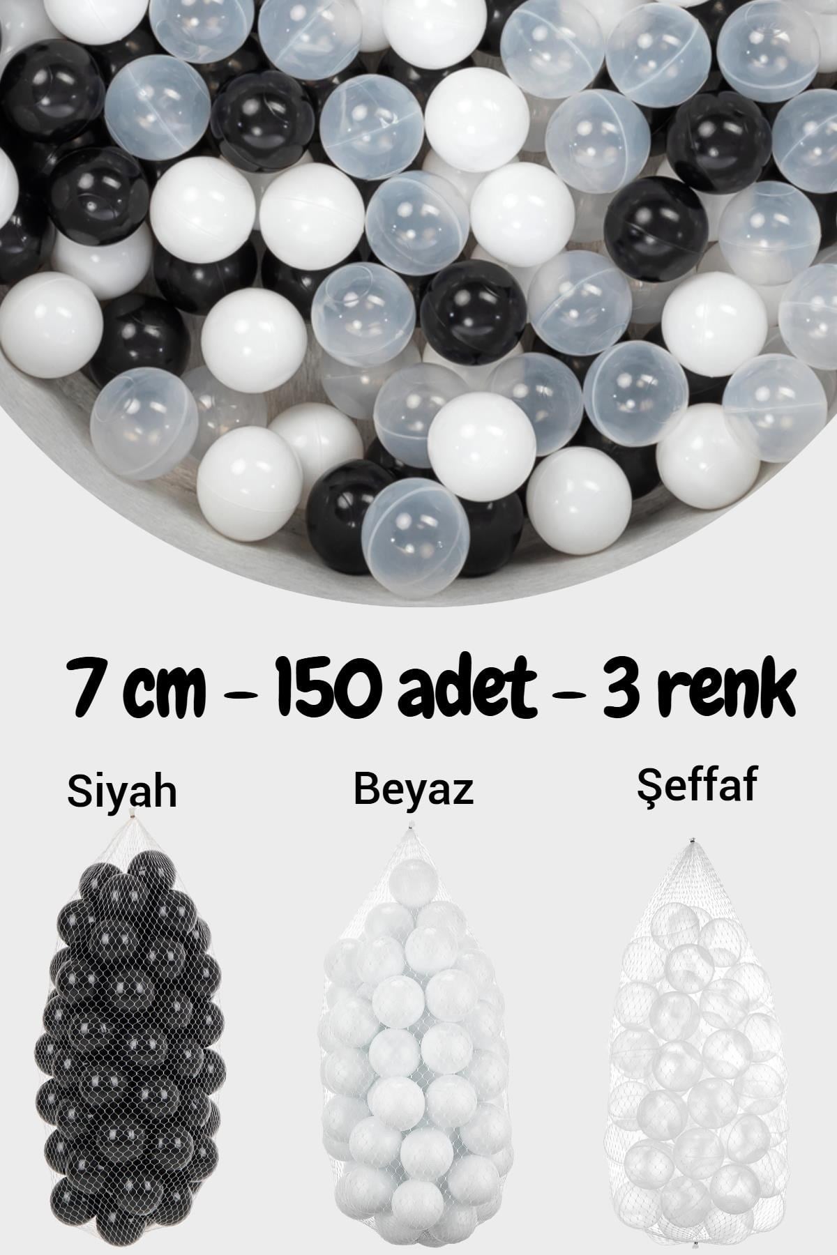 Wellgro 7 Cm Top Havuzu Topu 150 Adet Siyah, Şeffaf, Beyaz