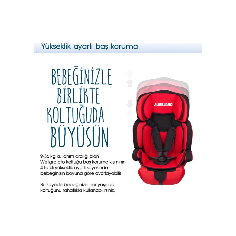 Wellgro 9 - 36 Oto Koltuğu - Kırmızı/Siyah