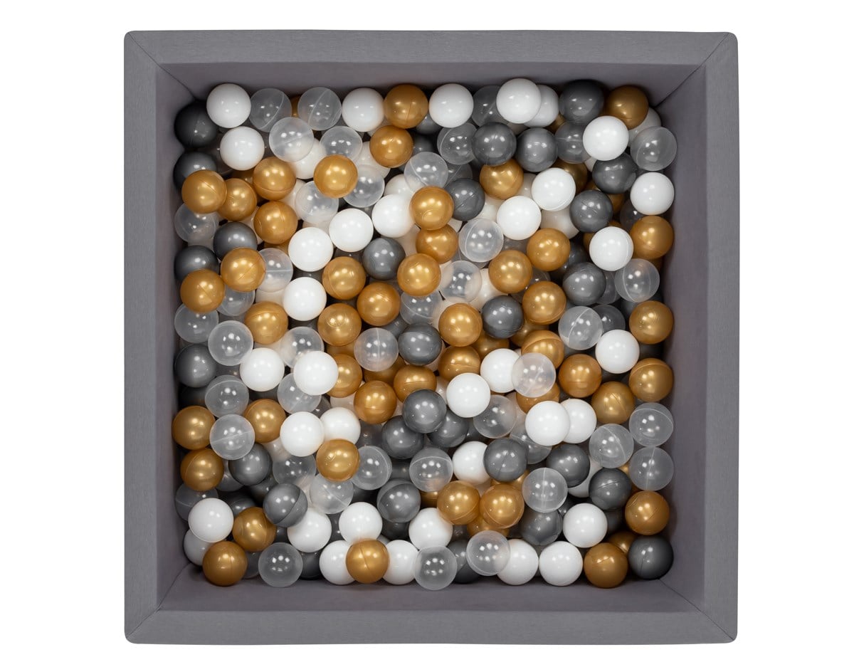 Wellgro Bubble Pop Gri Kare Top Havuzu-Gri/Beyaz/Şeffaf/Gold