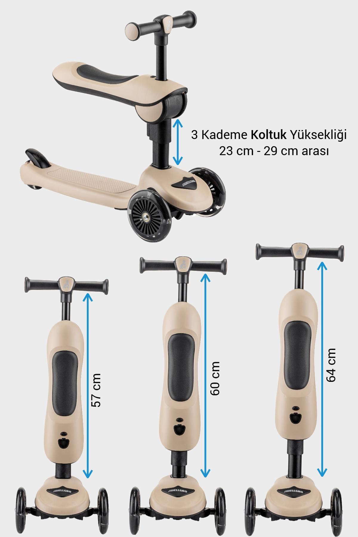 Wellgro Easy Go Oturaklı ve Işıklı Scooter, Kahve