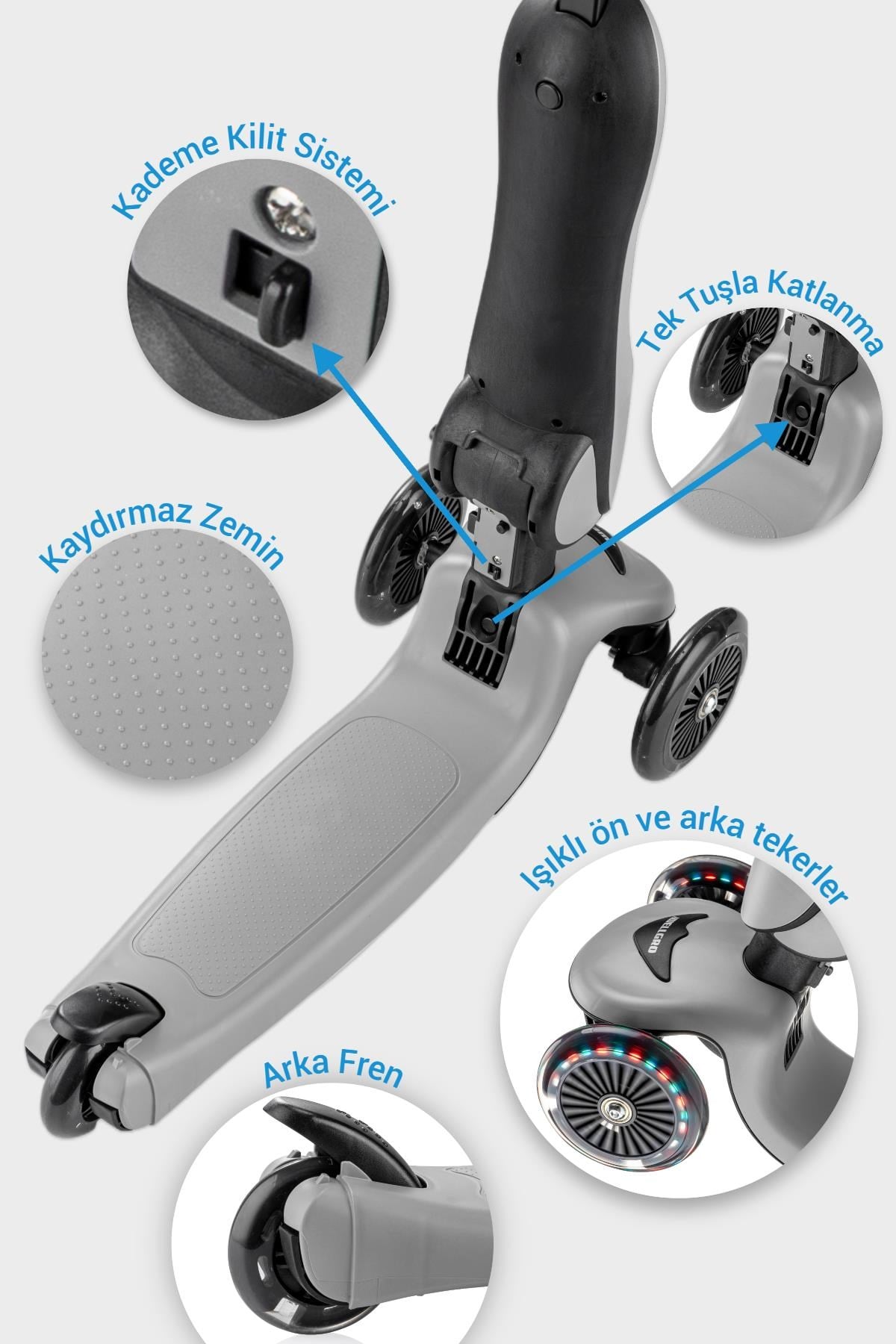 Wellgro Easy Go Oturaklı ve Işıklı Scooter, Gri
