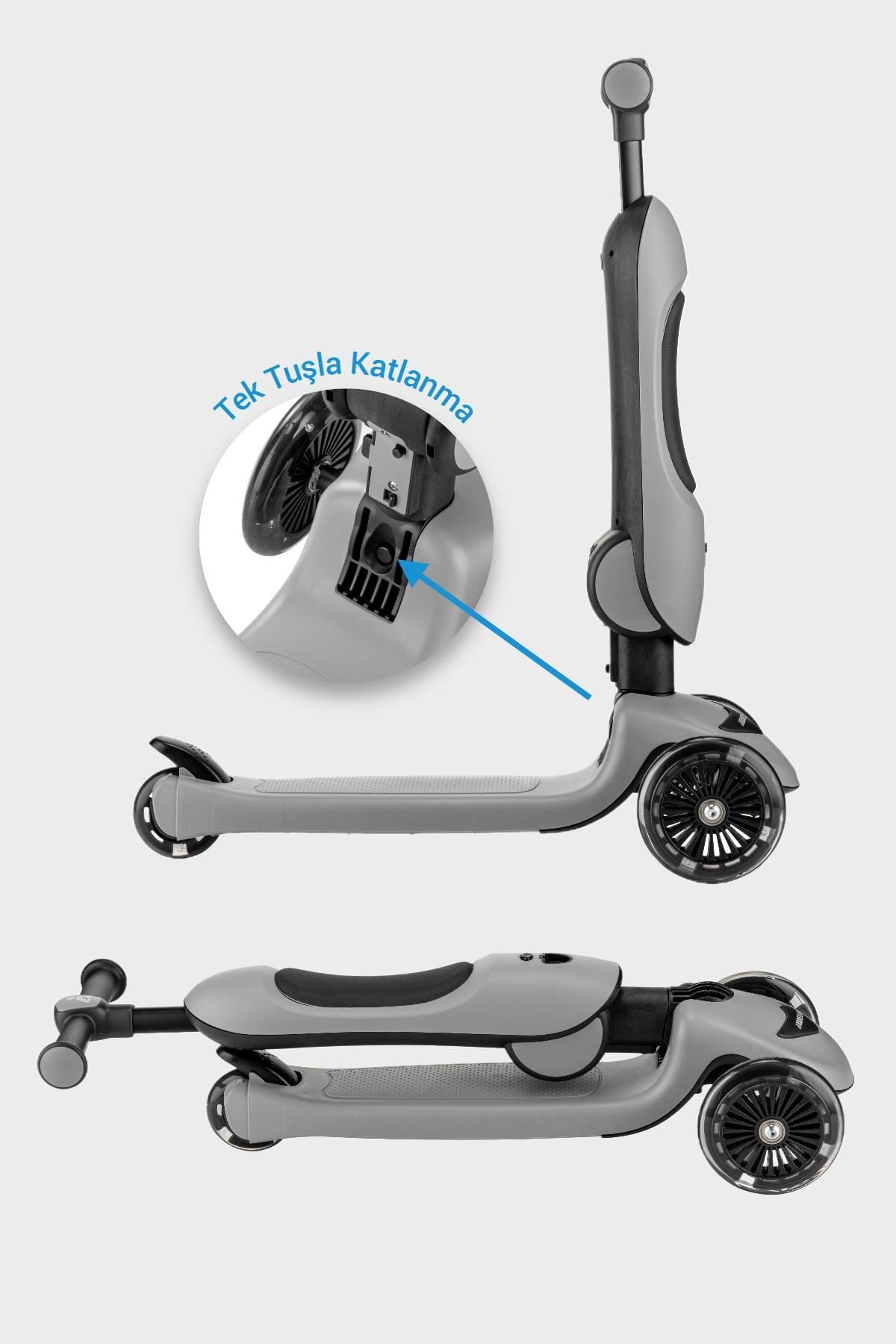 Wellgro Easy Go Oturaklı ve Işıklı Scooter, Gri