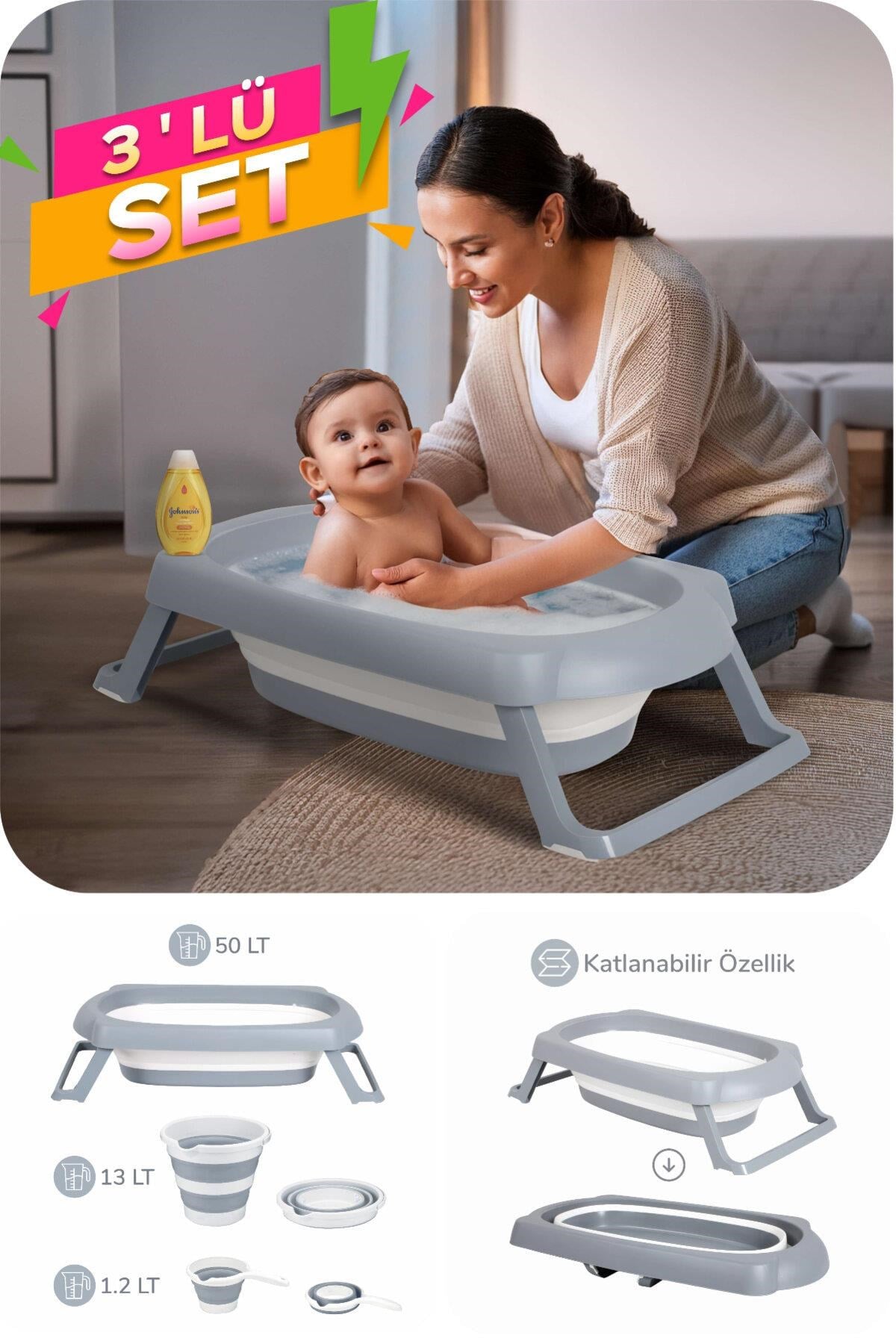 Wellgro Fileli Katlanır Banyo Seti, 3 Parça Bebek Banyo Küveti
