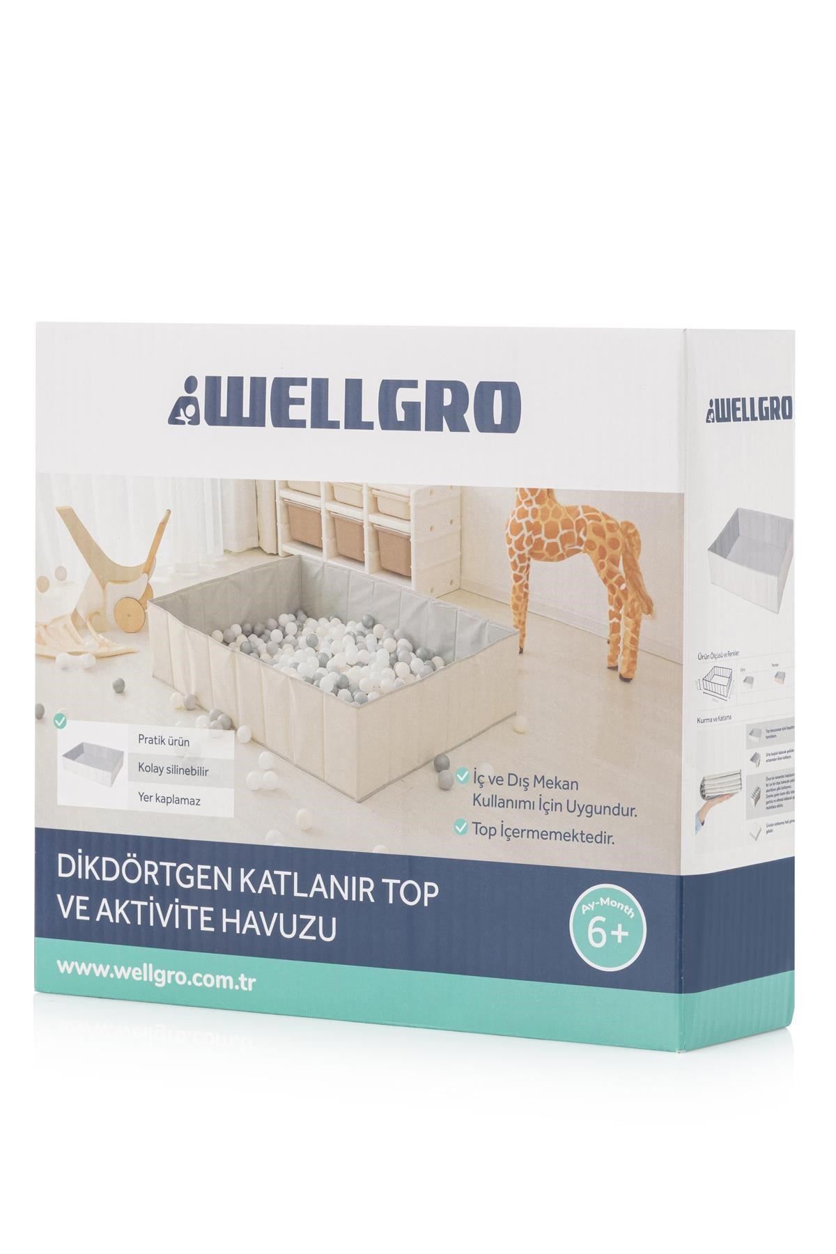 Wellgro Katlanır Dikdörtgen Top Havuzu 150 Toplu, Pembe