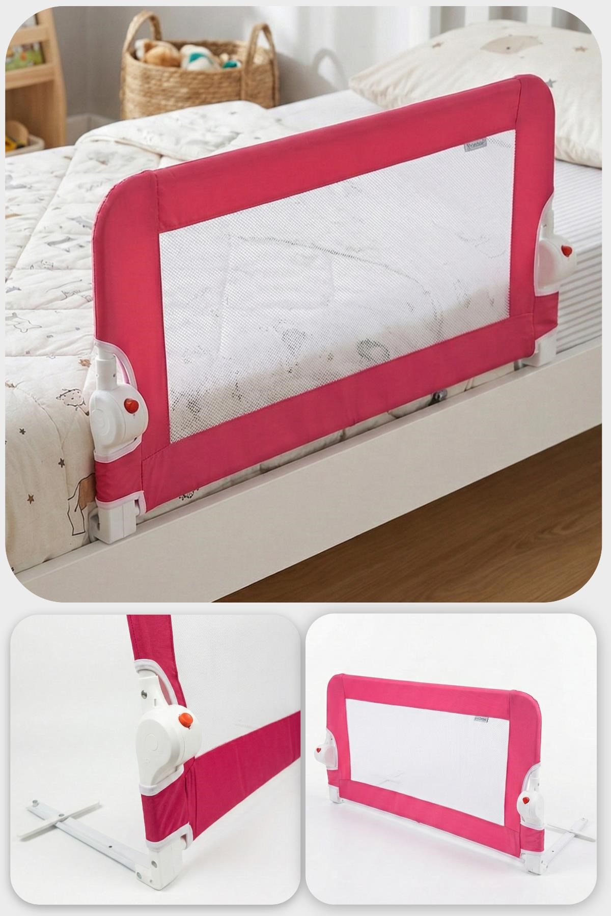 Wellgro Littles 110*48 cm Pembe Yatak Bariyeri, Çocuk Yatak Korkuluğu
