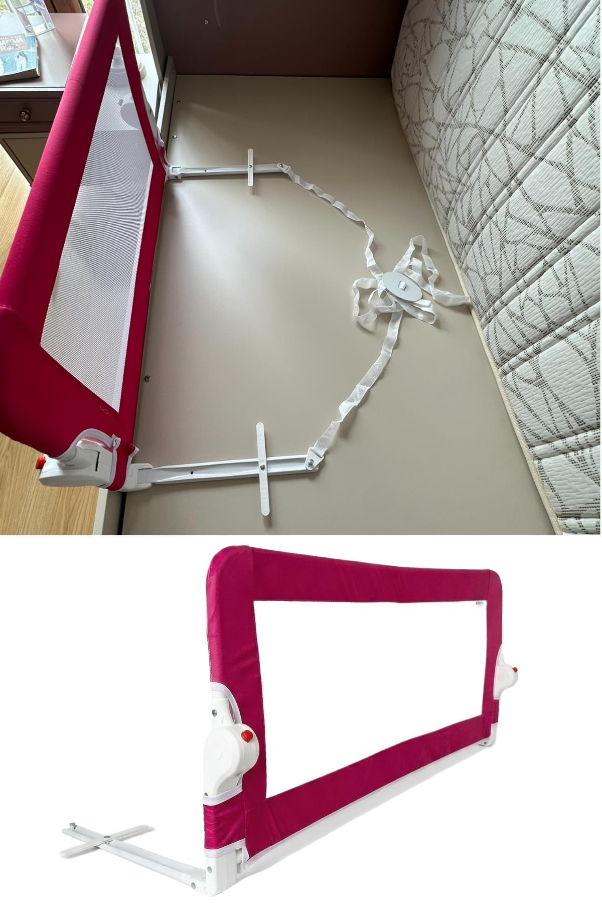 Wellgro Littles 150*48 cm Pembe Yatak Bariyeri, Çocuk Yatak Korkuluğu