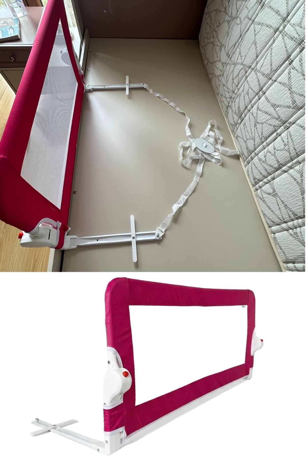 Wellgro Littles 150*48 cm Pembe Yatak Bariyeri, Çocuk Yatak Korkuluğu
