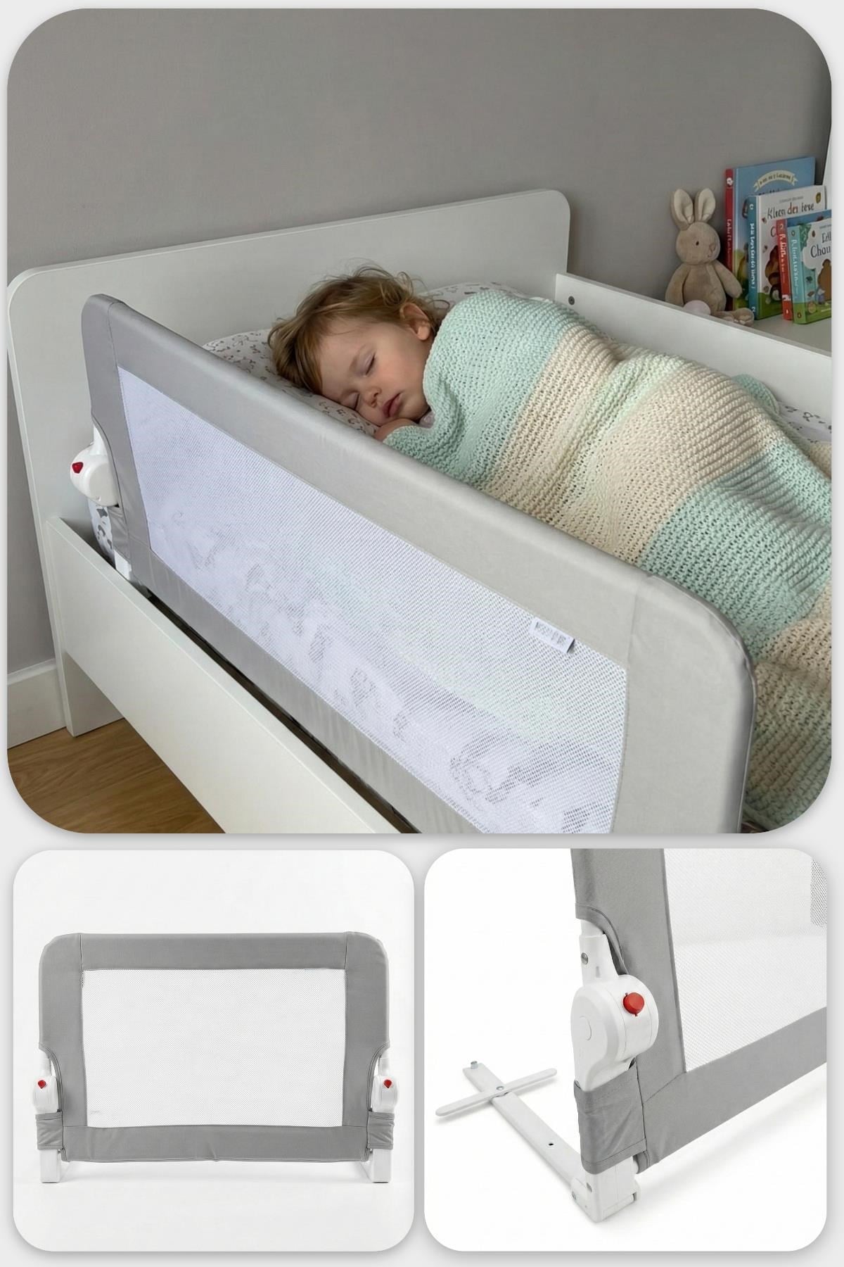 Wellgro Littles 83*48 cm Gri Yatak Bariyeri, Çocuk Yatak Korkuluğu