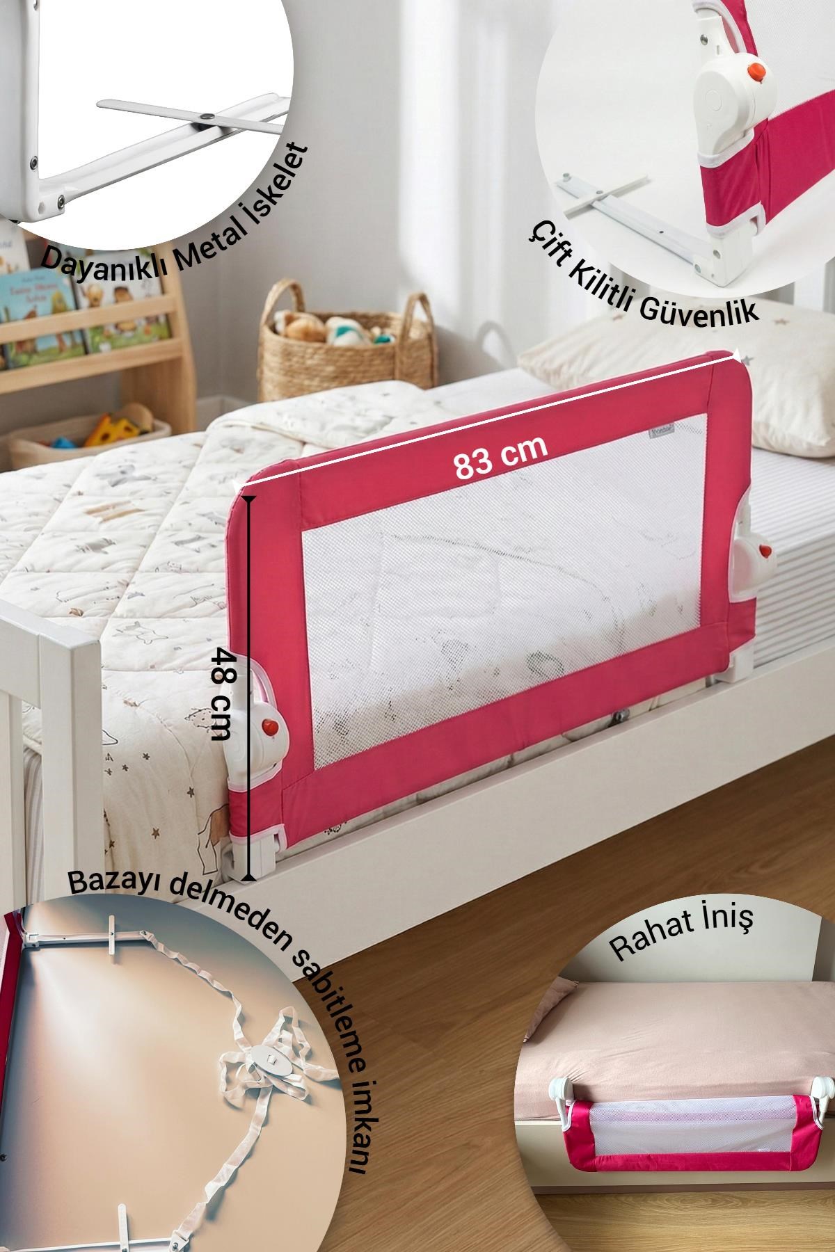 Wellgro Littles 83*48 cm Pembe Yatak Bariyeri, Çocuk Yatak Korkuluğu