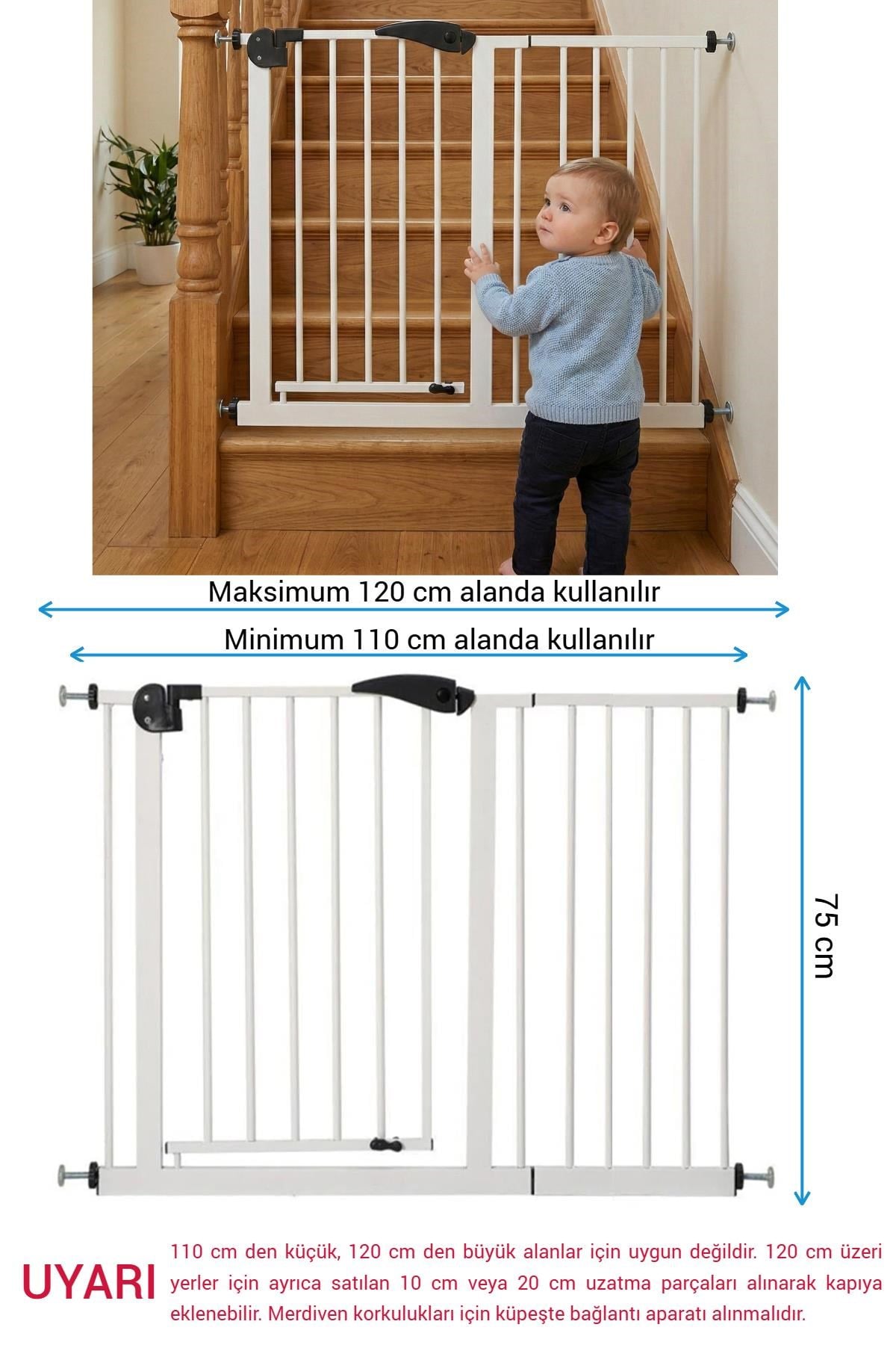 Wellgro Pro 110-115 cm Çocuk Güvenlik Kapısı, Merdiven Korkuluğı ve Kapı Korumalığı