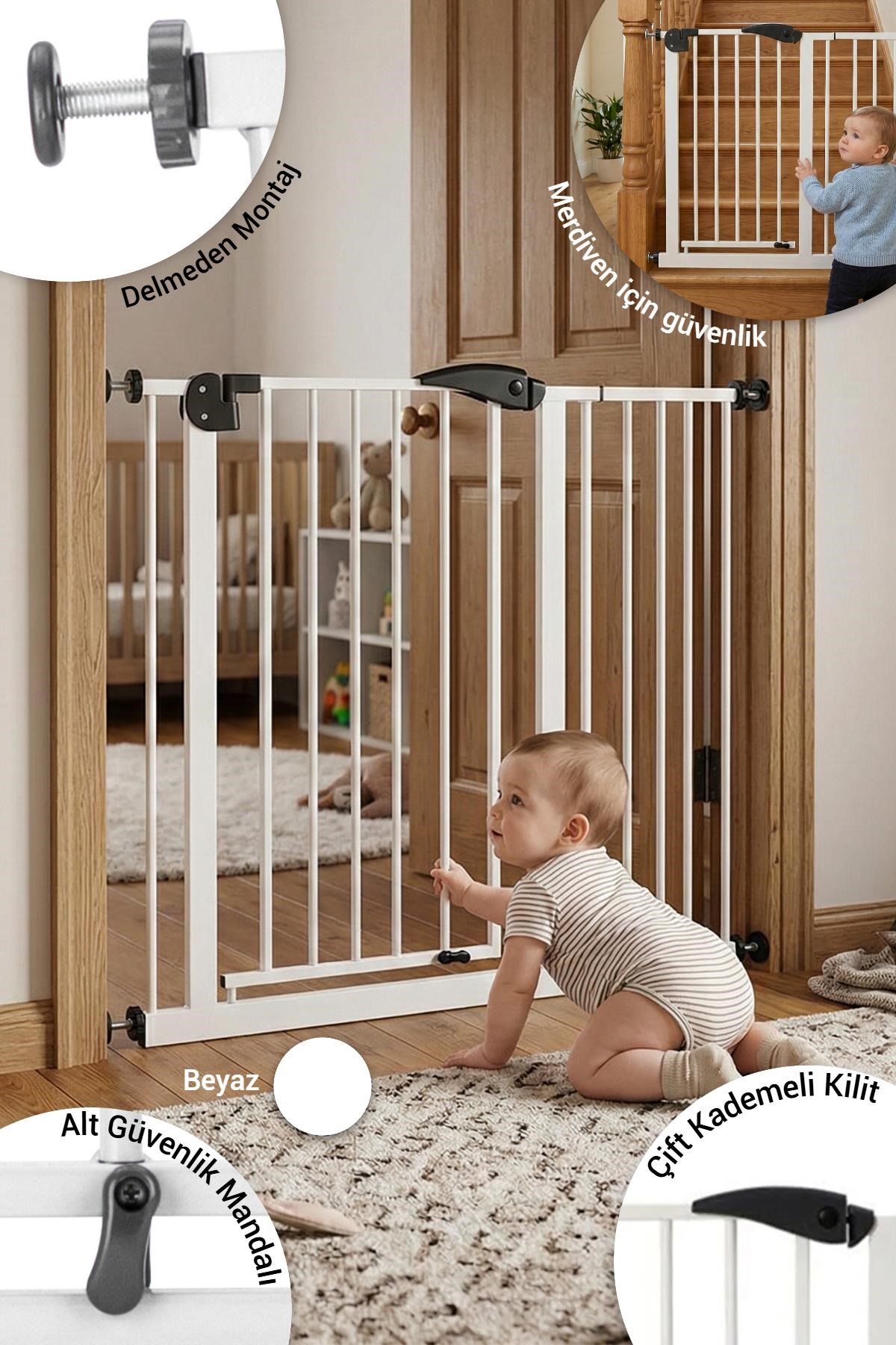 Wellgro Pro 110-115 cm Çocuk Güvenlik Kapısı, Merdiven Korkuluğı ve Kapı Korumalığı