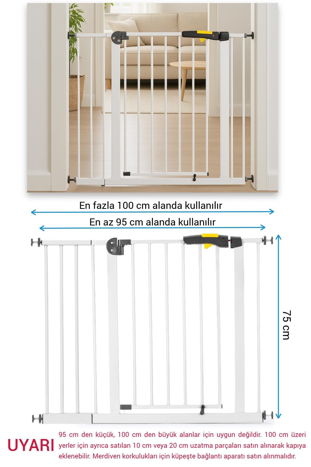 Wellgro Pro 95-100 cm Çocuk Güvenlik Kapısı, Merdiven Kapısı ve Korkuluk, Beyaz