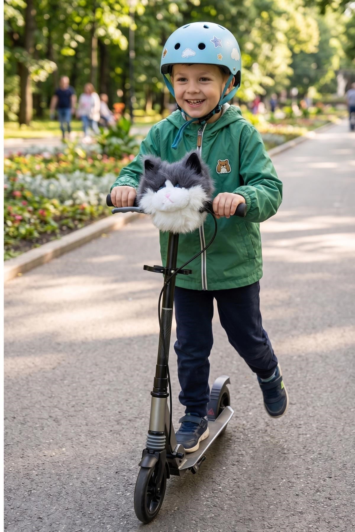 Wellgro Softyheads Çok Amaçlı Peluş Aksesuar - Scooter, Bisiklet, Bebek Arabası Başlığı, Kedi