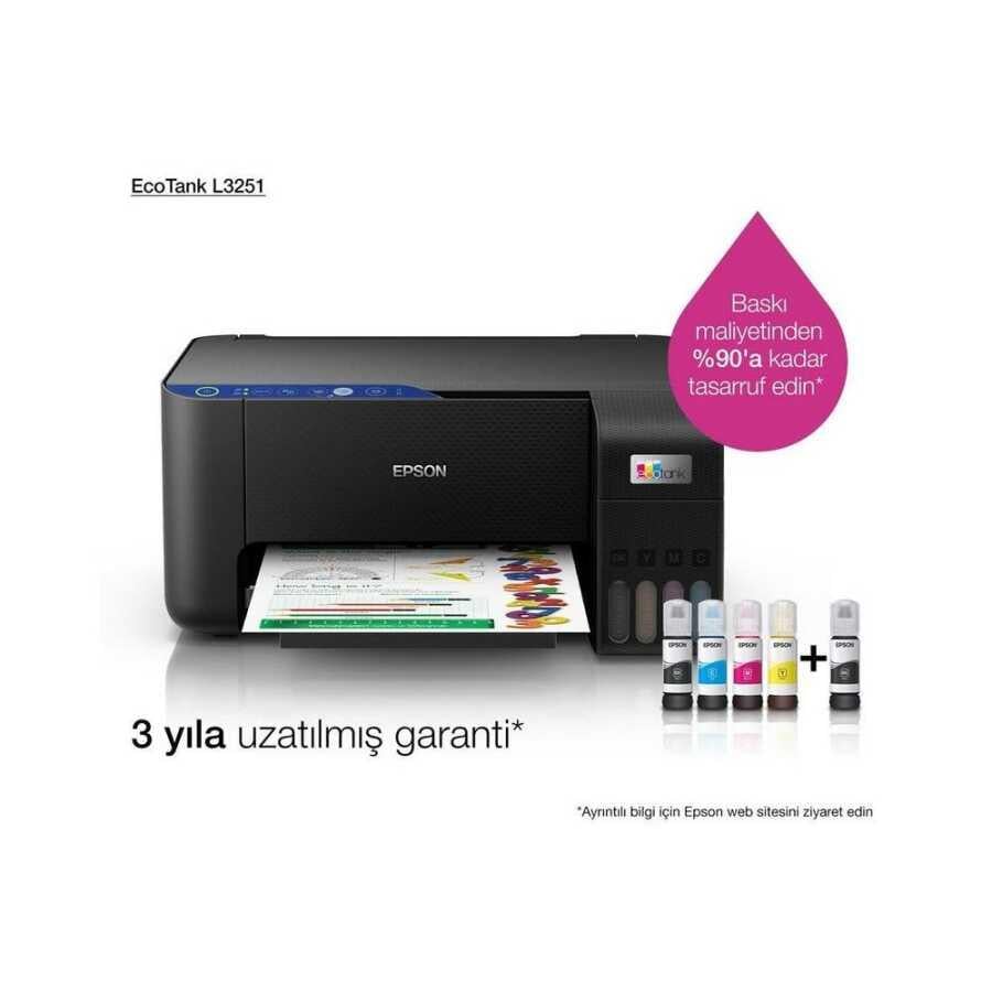 Epson EcoTank L3251 Wi-Fi + Tarayıcı + Fotokopi Renkli Çok Fonksiyonlu Tanklı Mürekkep Püskürtmeli Yazıcı