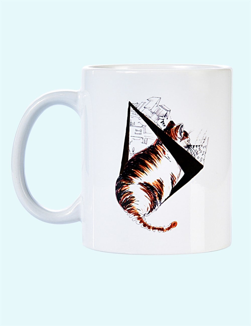 Zümrüt Şaziye Üçgen Baskılı Düz Kulplu Beyaz Kupa