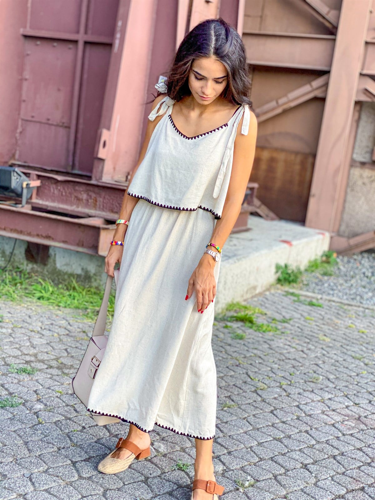 Askılı Keten Elbise