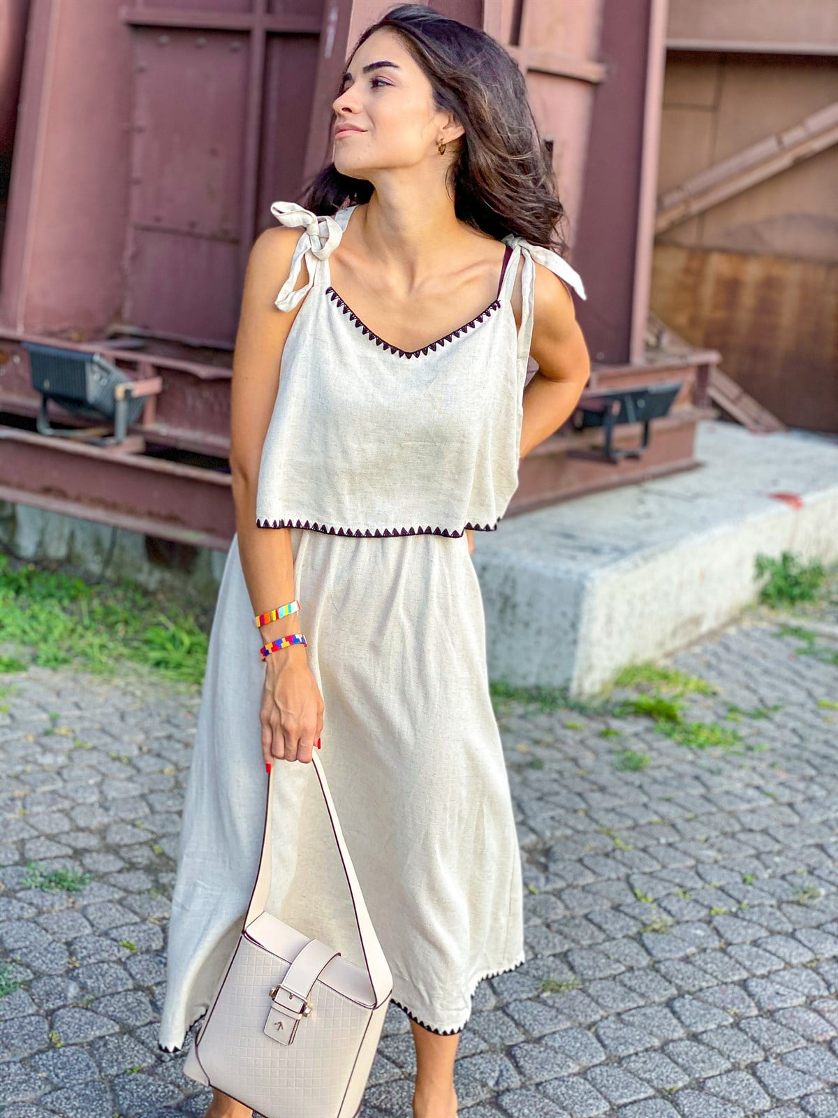 Askılı Keten Elbise