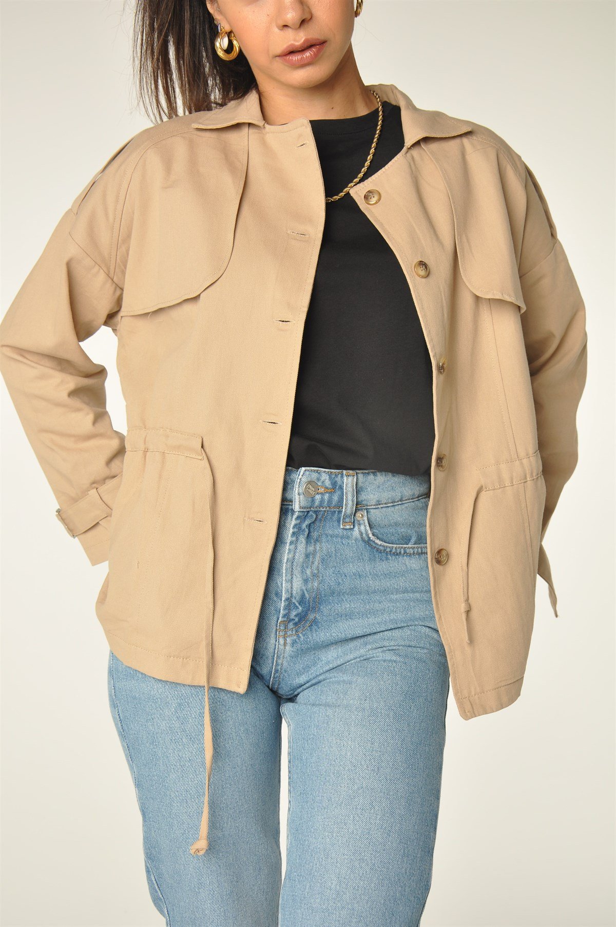 Camel Büzgülü Ceket