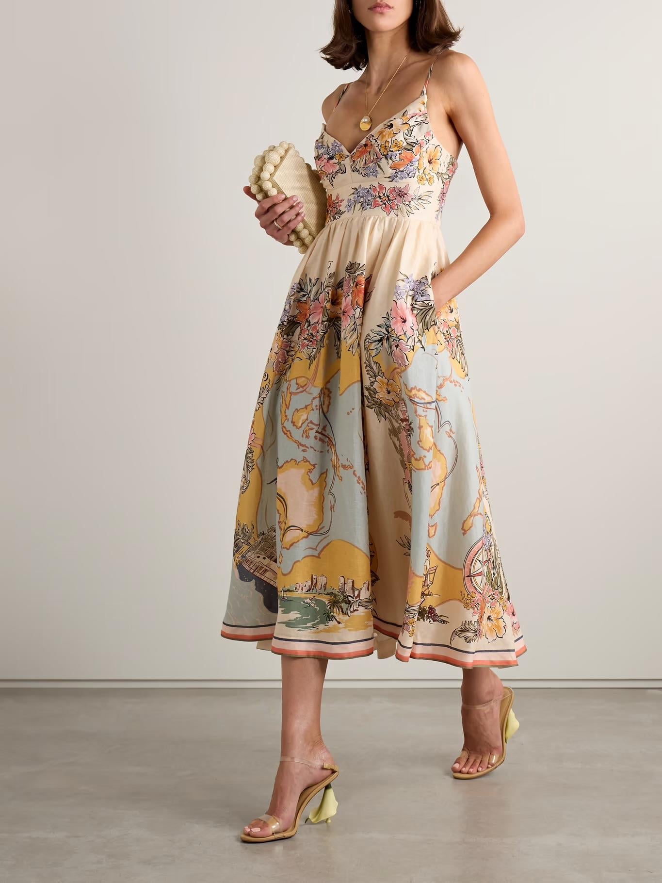 İp Askılı Desenli Midi Premium Elbise