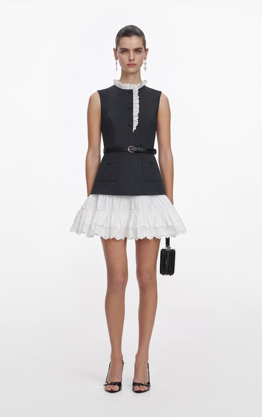 Kemerli Yelek Görünümlü Mini Elbise