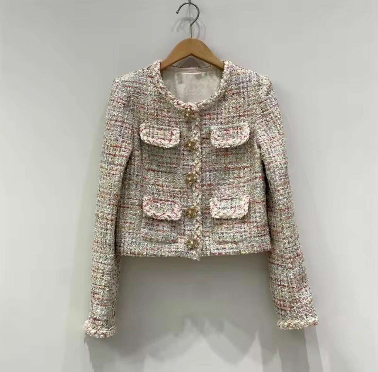 Kendinden Pullu Kristal Taşlı Tasarım Renkli Tüvid Ceket