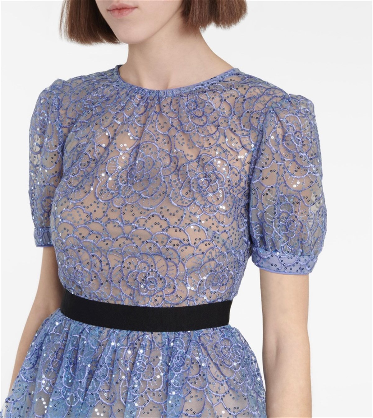 Mavi Pullu Dantel Tasarım Elbise