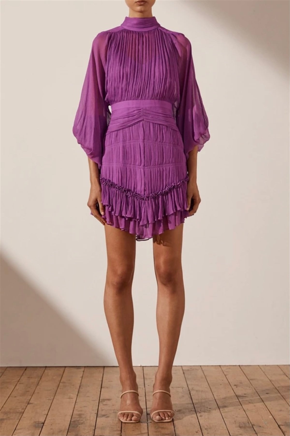 Mor Şifon Tasarım Mini Elbise