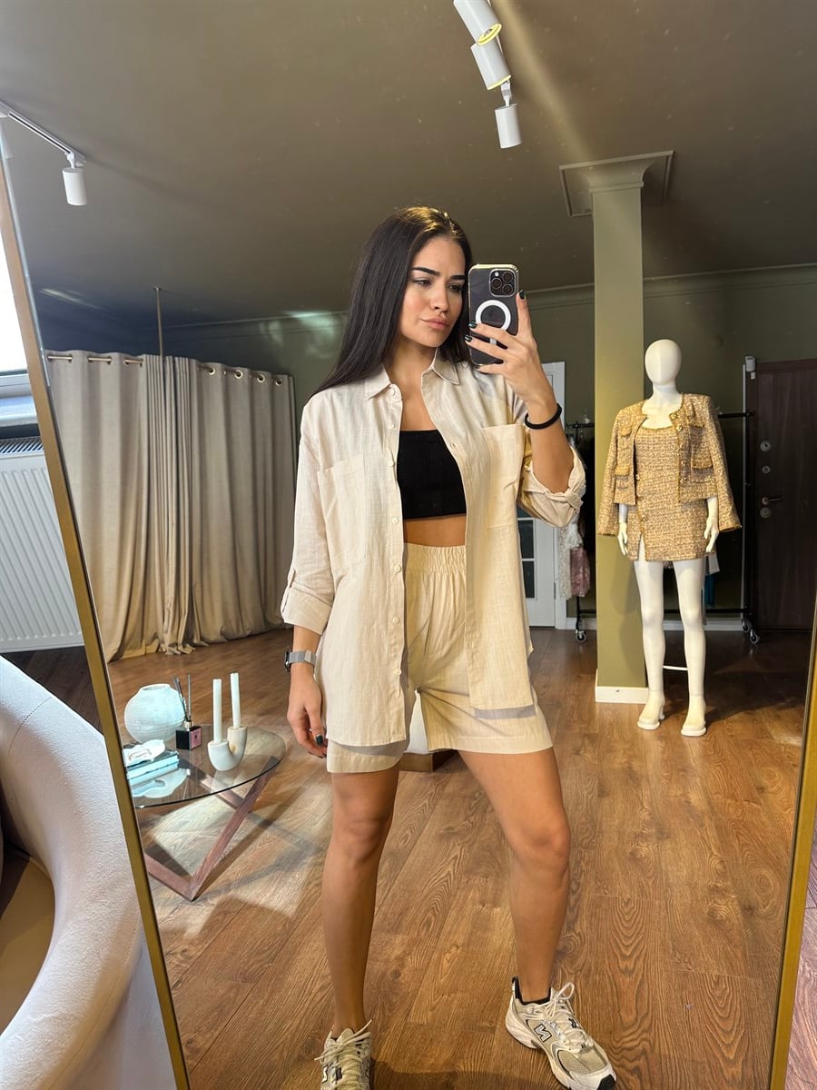 Naturel Gömlek Şort Takım