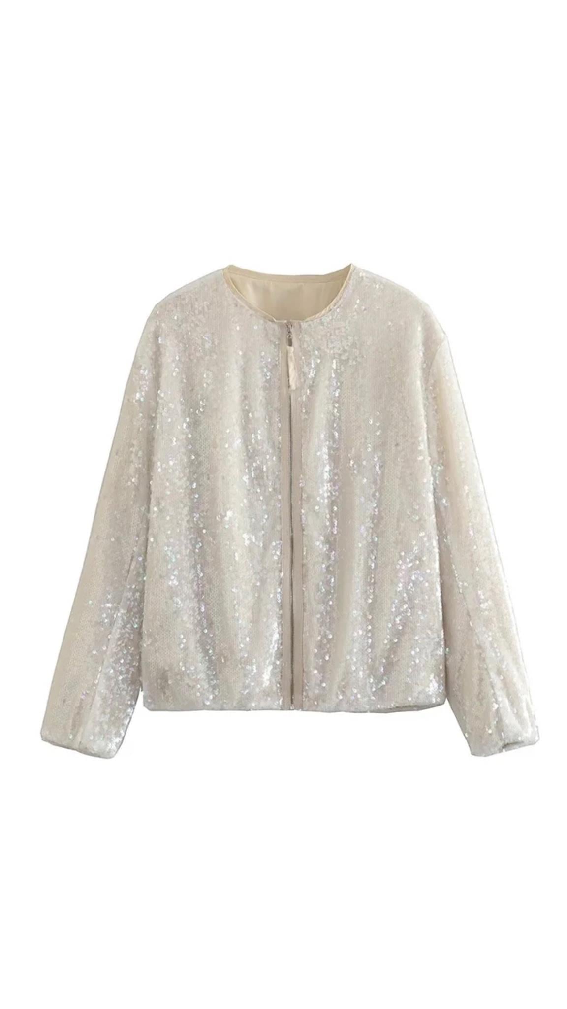 Payetli Bomber Ceket (Bej)