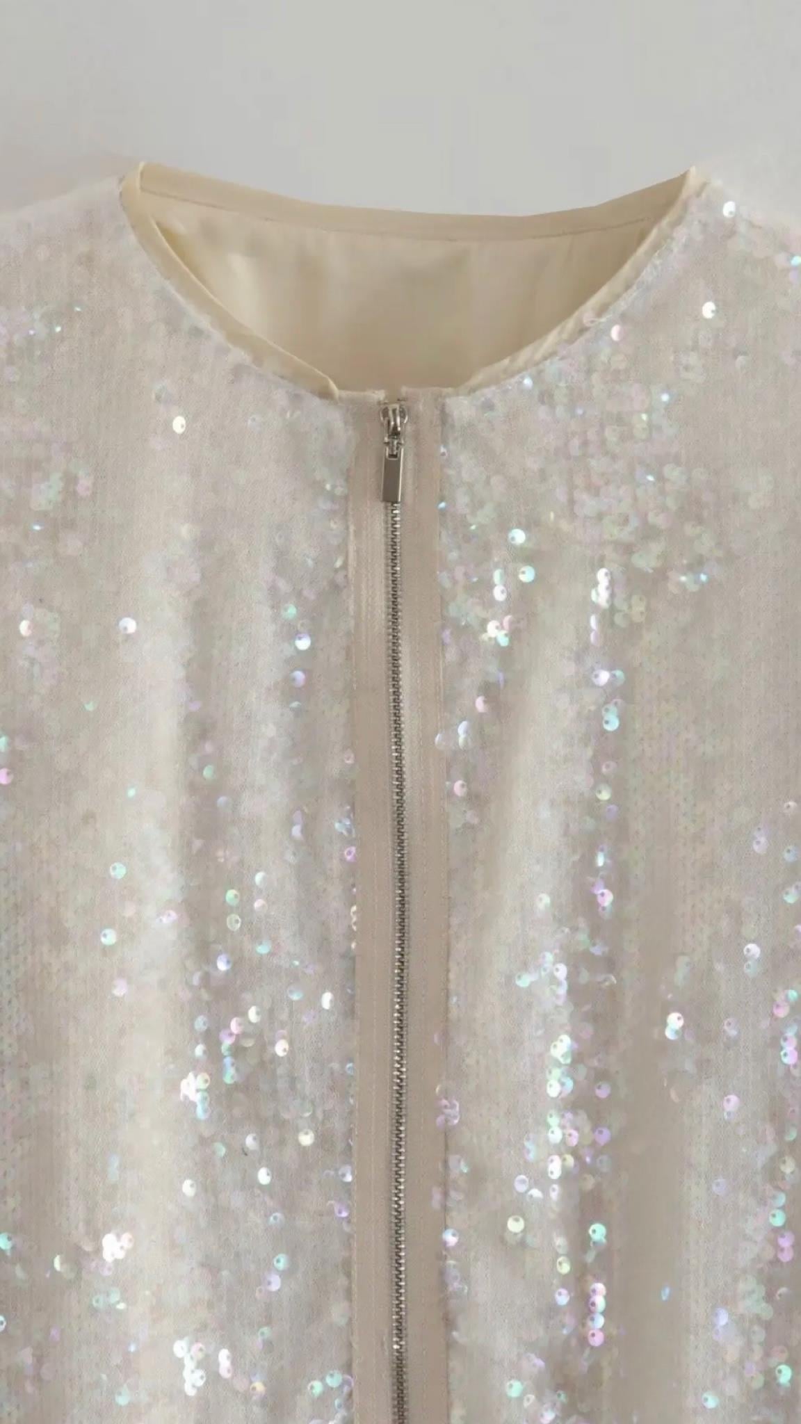 Payetli Bomber Ceket (Bej)