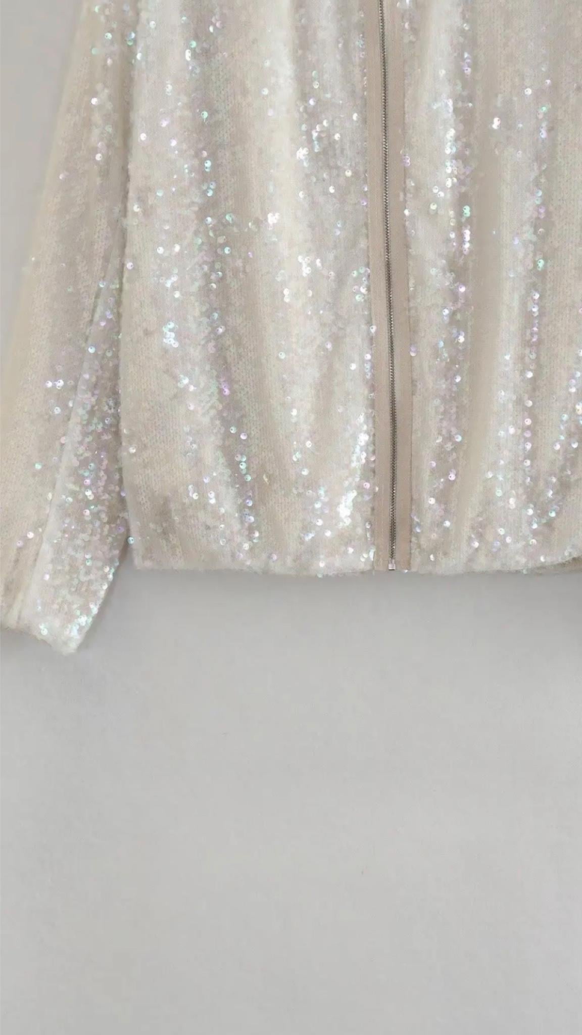 Payetli Bomber Ceket (Bej)