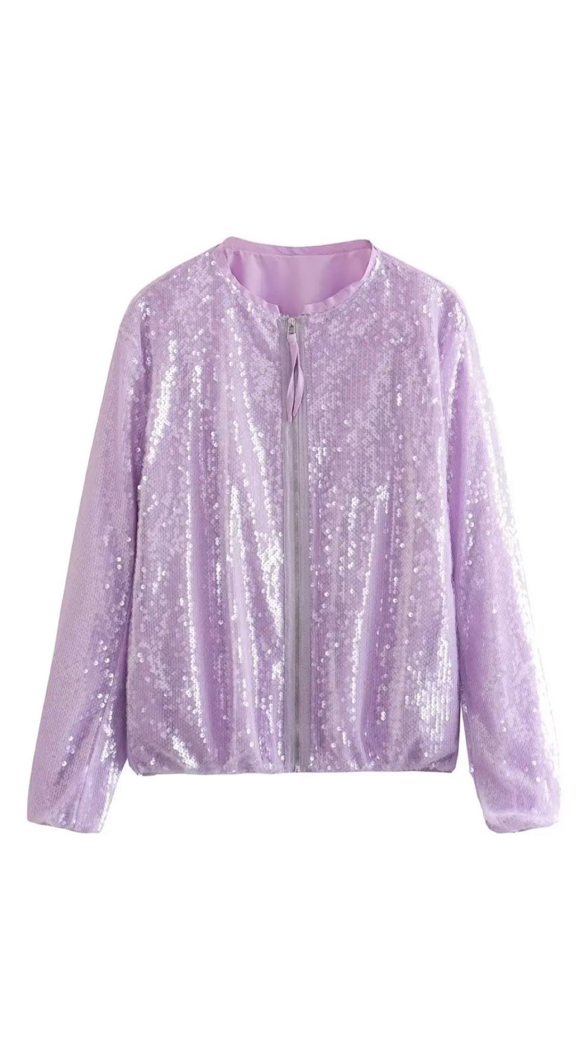 Payetli Bomber Ceket (Lila)