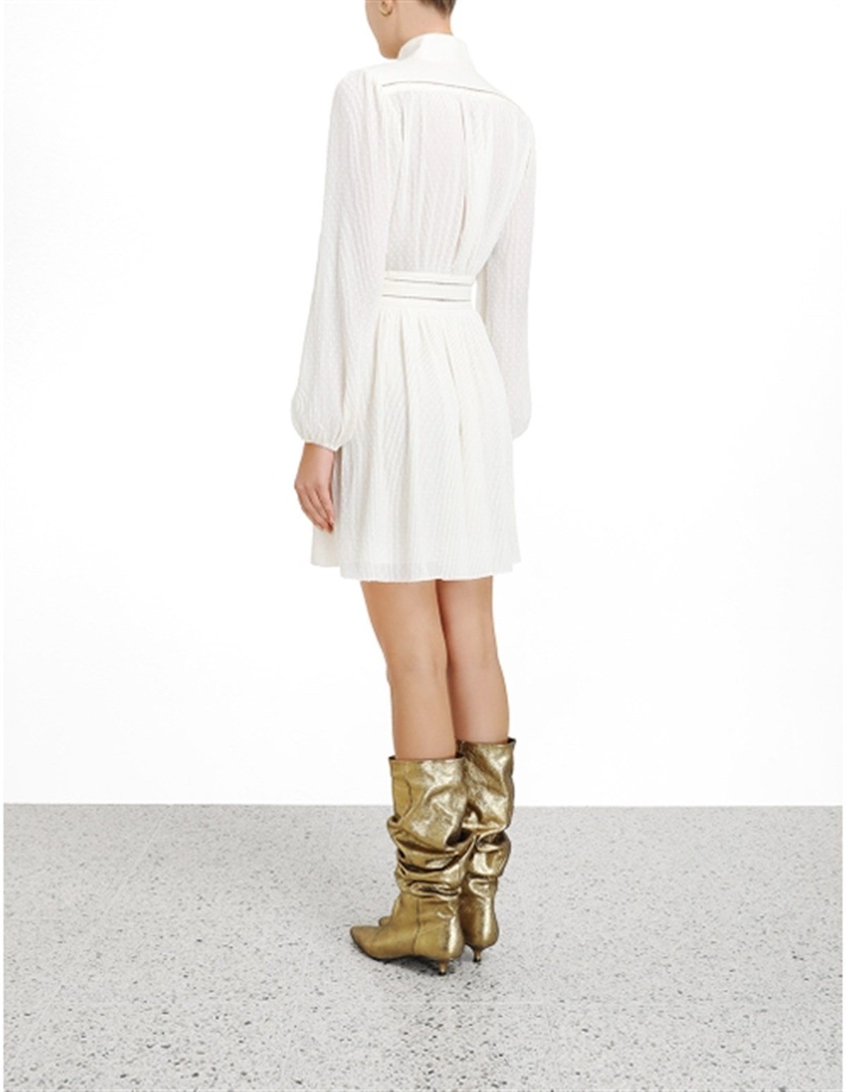 Pliseli Tasarım Mini Elbise (Beyaz)